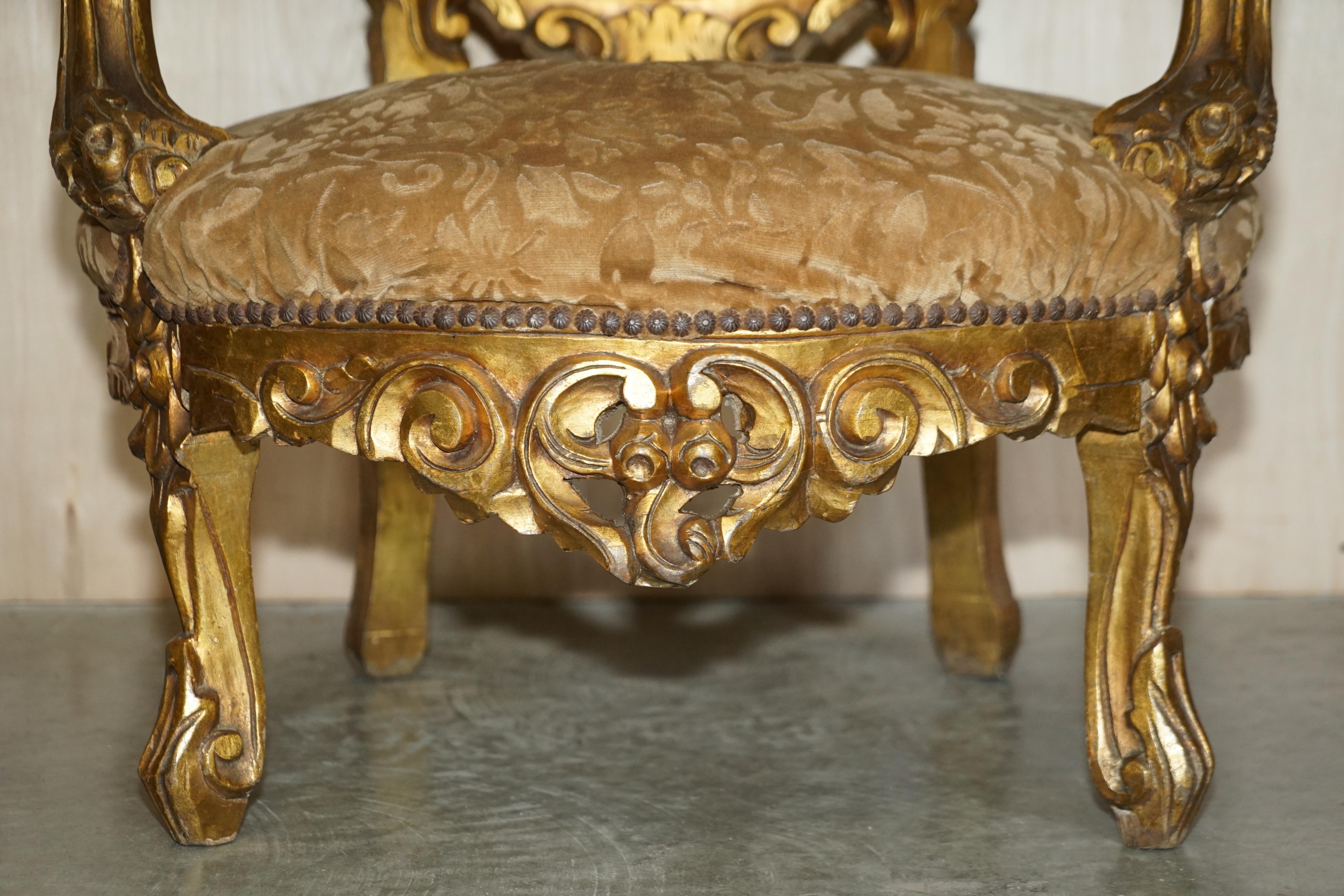 Fruitwood PAIR OF ANTIQUE ORIGINAL GiLTWOOD FINISH FRENCH LOUIS XV FAUTEUILS ARMCHAIRS For Sale
