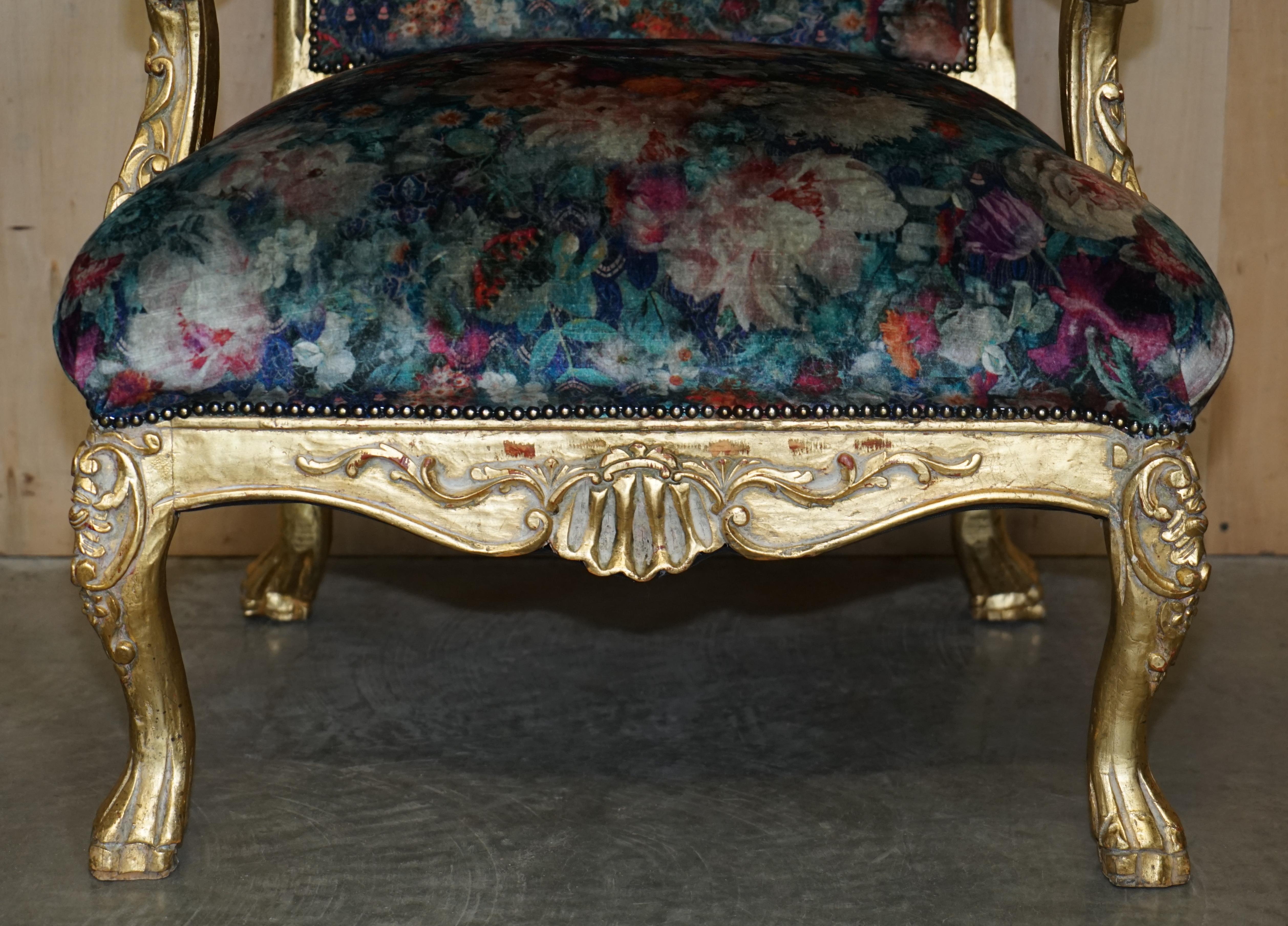 Pair of Antique Original Giltwood Framed French Louis XV Fauteuils Armchairs For Sale 5