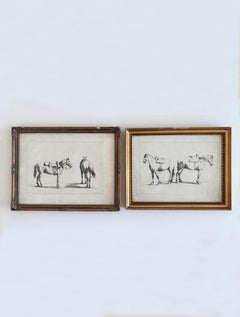 Pair of Antique Original Horse Etchings, circa 1700: Framed Equestrian Prints