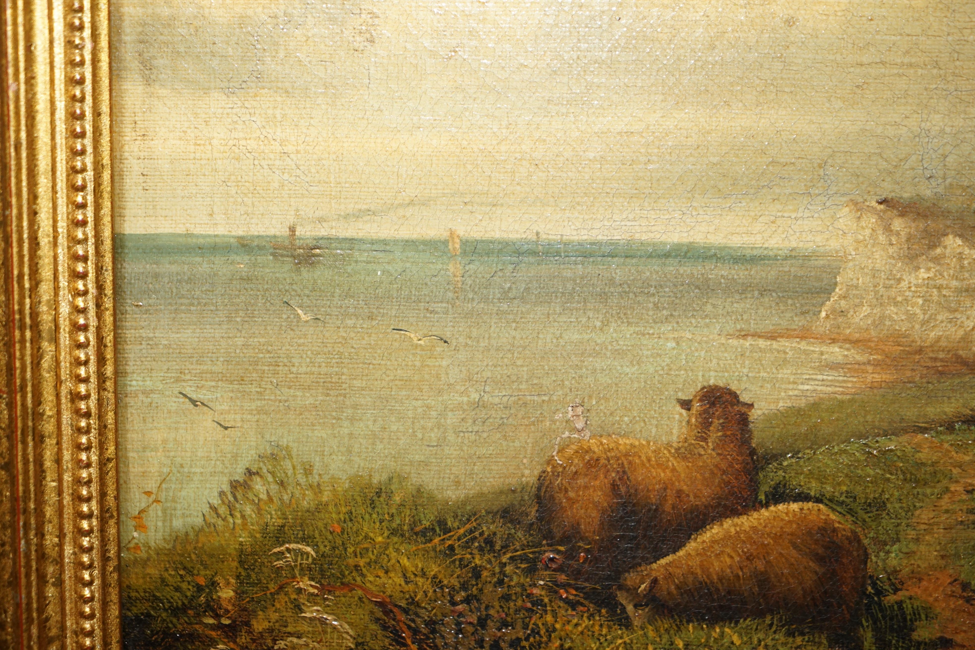 PAR DE PINTURAS ORIGINALES ANTIGUAS DE JOHN W MORRIS 1865-1924 PAISAJE OLEO OVEJAS en venta 4