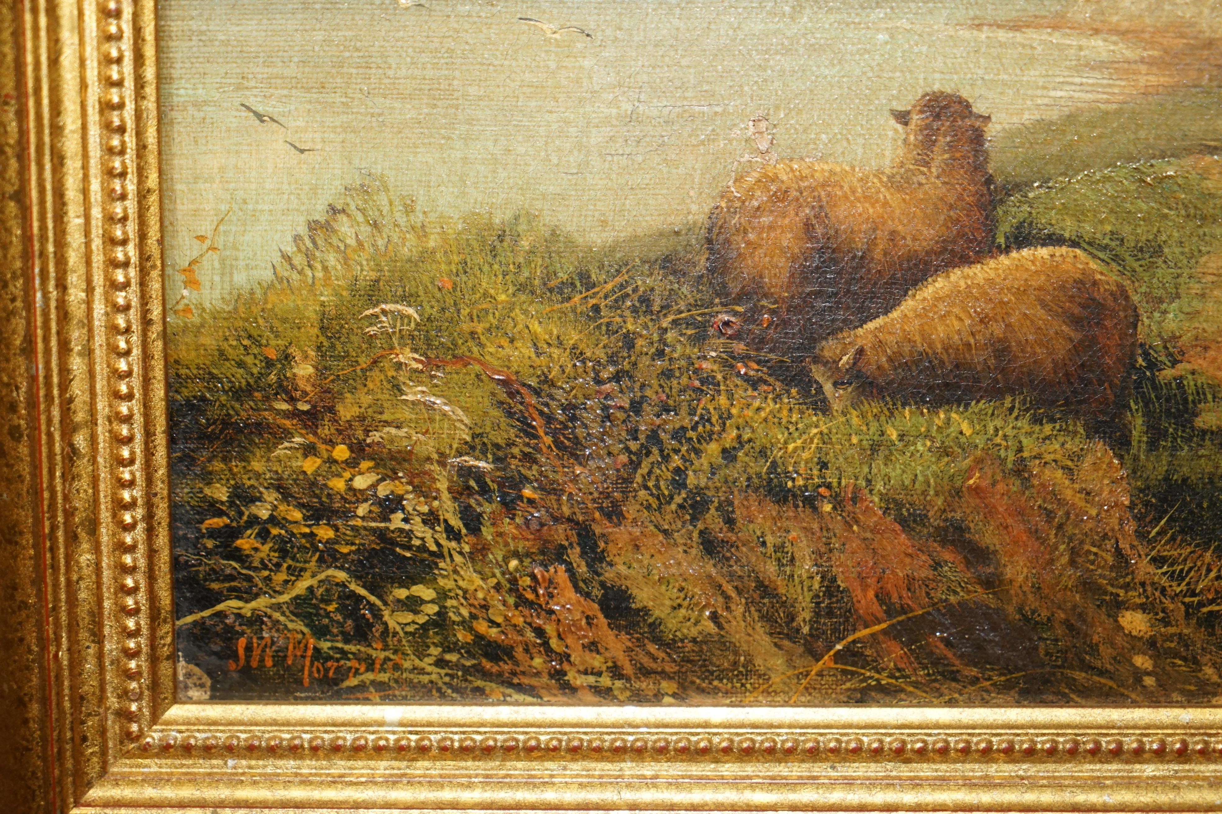 PAIR OF ANTIQUE ORIGINAL JOHN W MORRIS 1865-1924 LANDSCAPE SHEEP OIL PAiNTINGS For Sale 5