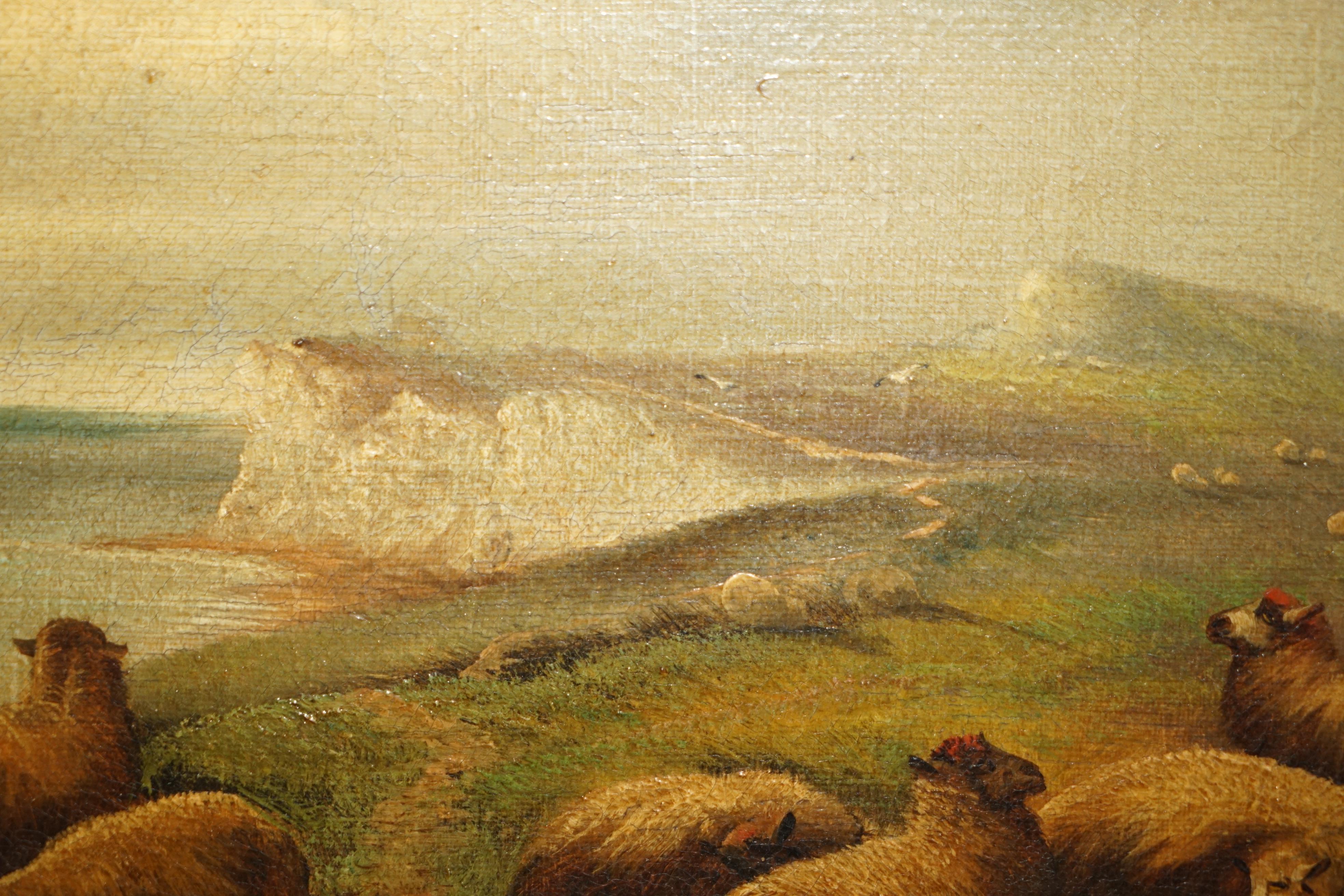 PAR DE PINTURAS ORIGINALES ANTIGUAS DE JOHN W MORRIS 1865-1924 PAISAJE OLEO OVEJAS en venta 6