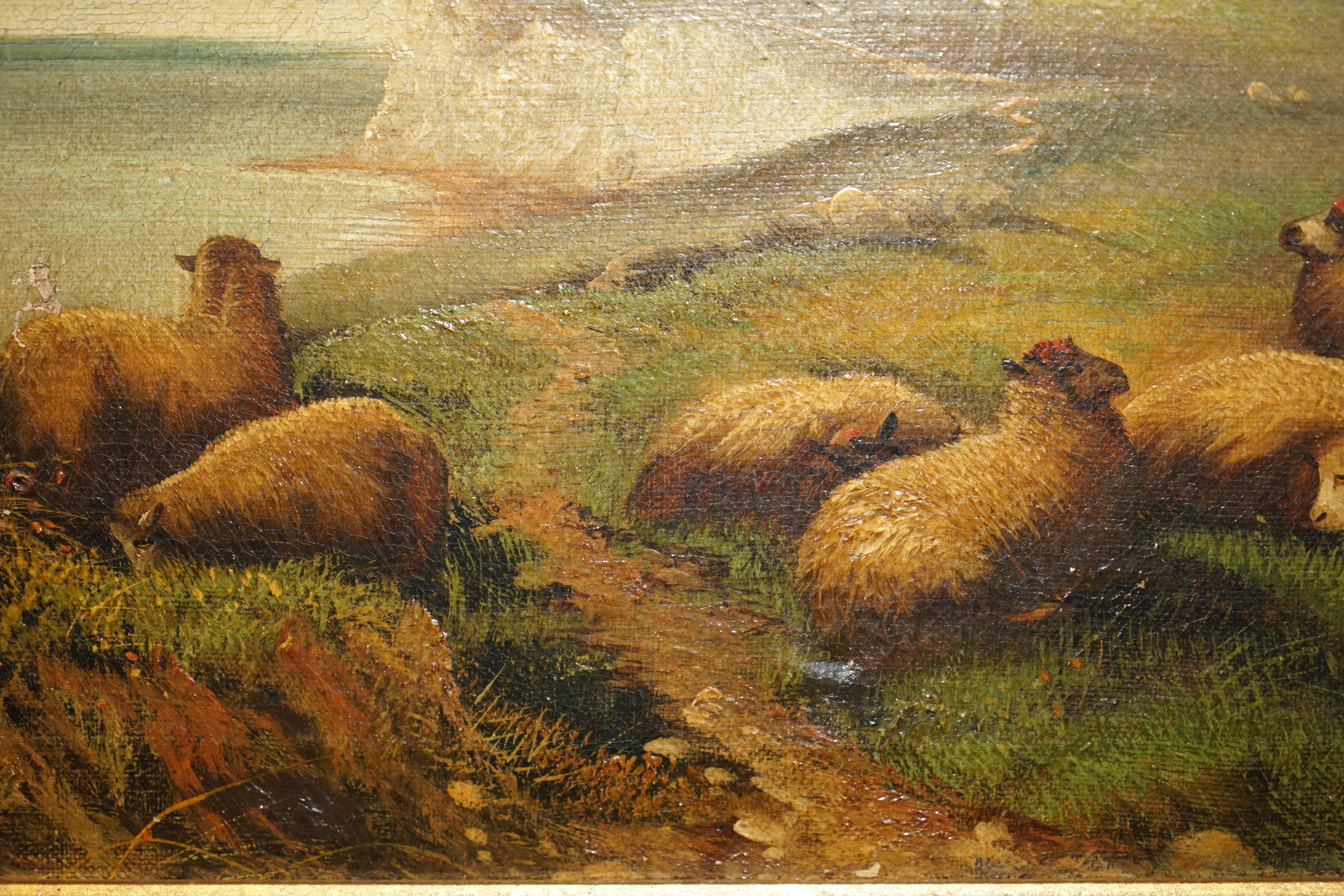 PAIR OF ANTIQUE ORIGINAL JOHN W MORRIS 1865-1924 LANDSCAPE SHEEP OIL PAiNTINGS For Sale 7