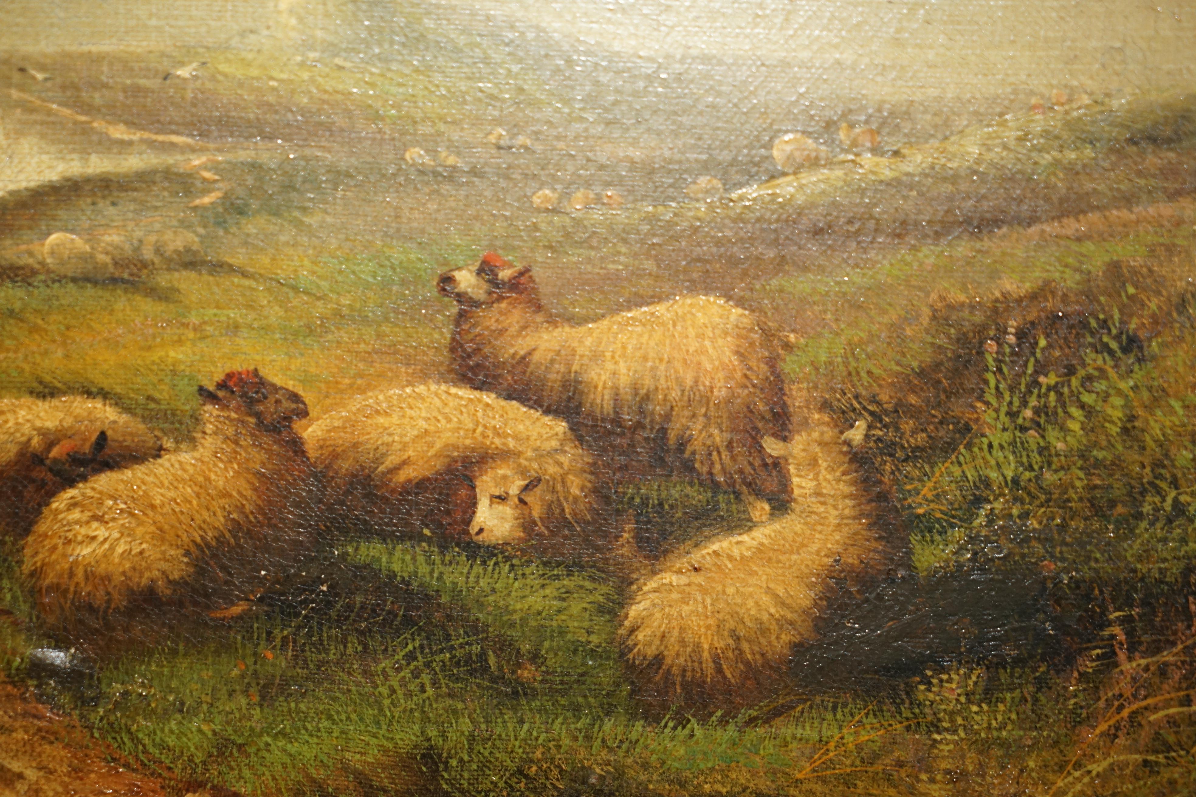 PAIR OF ANTIQUE ORIGINAL JOHN W MORRIS 1865-1924 LANDSCAPE SHEEP OIL PAiNTINGS For Sale 8