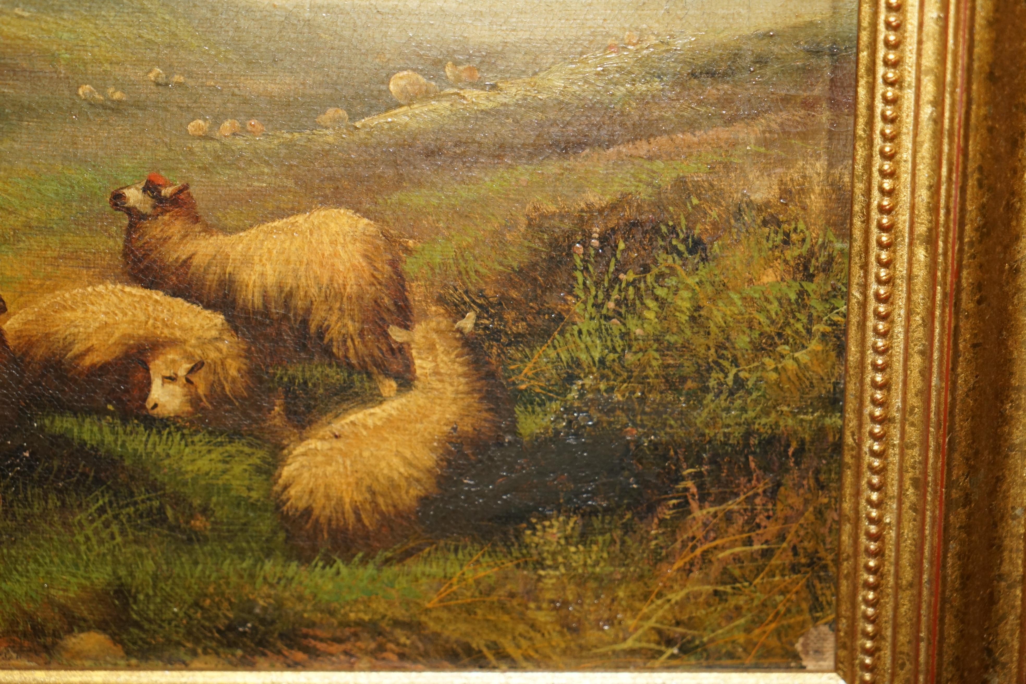 PAIR OF ANTIQUE ORIGINAL JOHN W MORRIS 1865-1924 LANDSCAPE SHEEP OIL PAiNTINGS For Sale 9