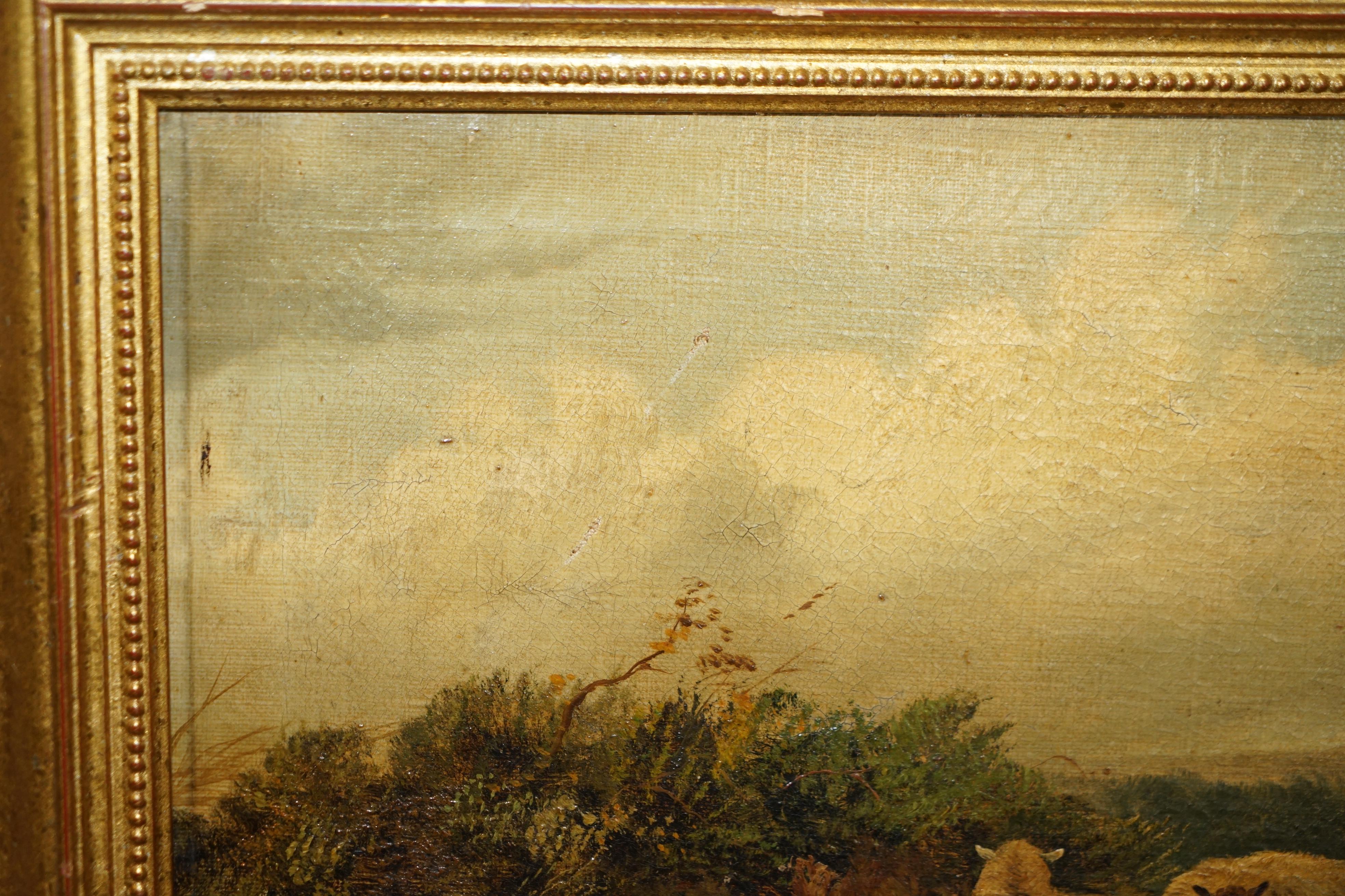 PAR DE PINTURAS ORIGINALES ANTIGUAS DE JOHN W MORRIS 1865-1924 PAISAJE OLEO OVEJAS Pintado a mano en venta