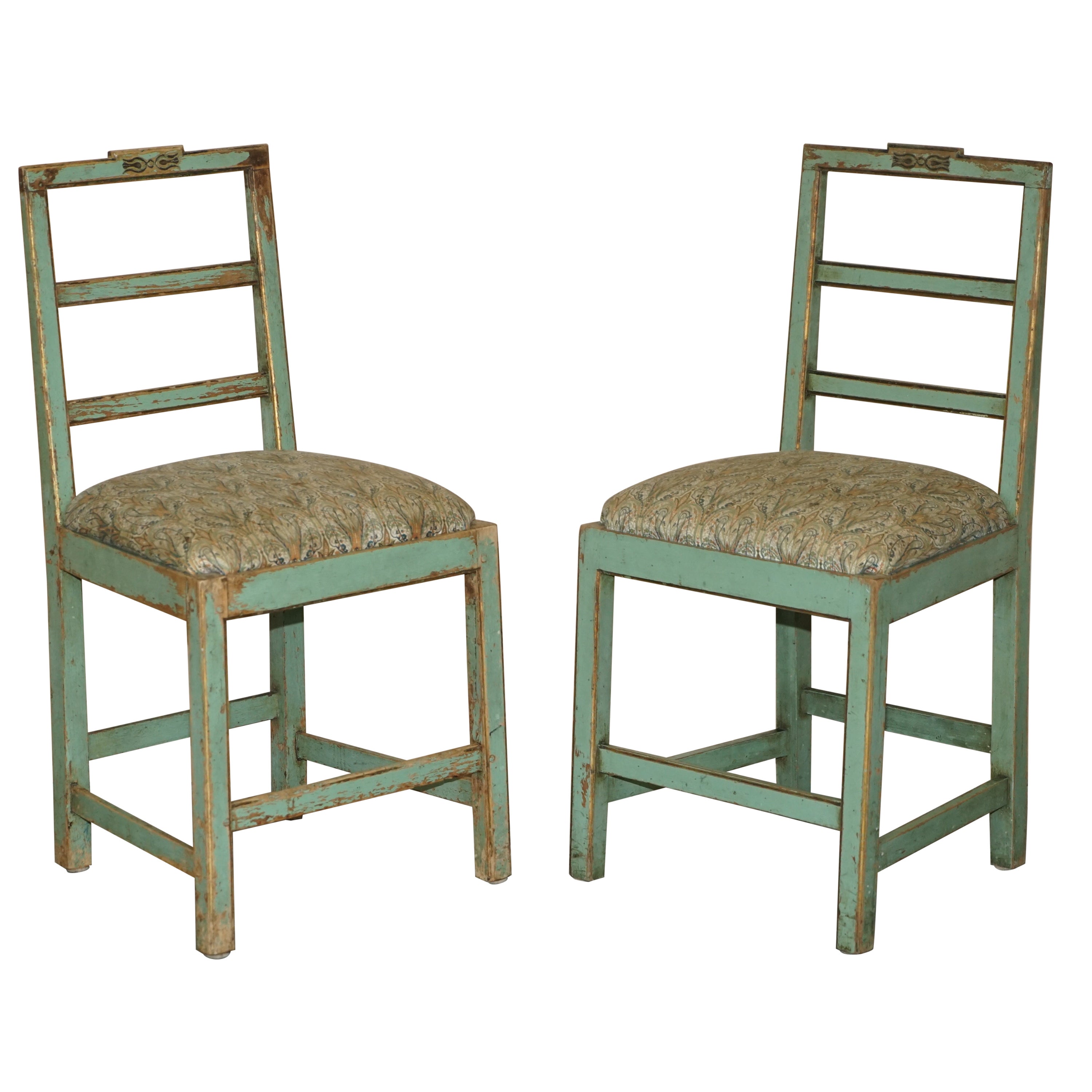COPPIA DI SEDIE ANTICHE DI PAVIGLIA FRANCESE DI PITTURA ORIGINALE CON TESSUTO LIBERTY'S LONDON in vendita