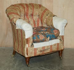 Antique Original Ticking Fabric Howard & Son's Chesterfield Armchairs