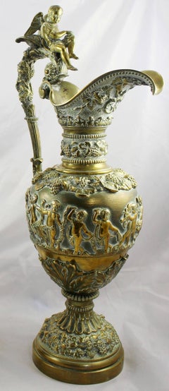 Pair of Antique Ormolu Brass Greco-Roman Style Ewers