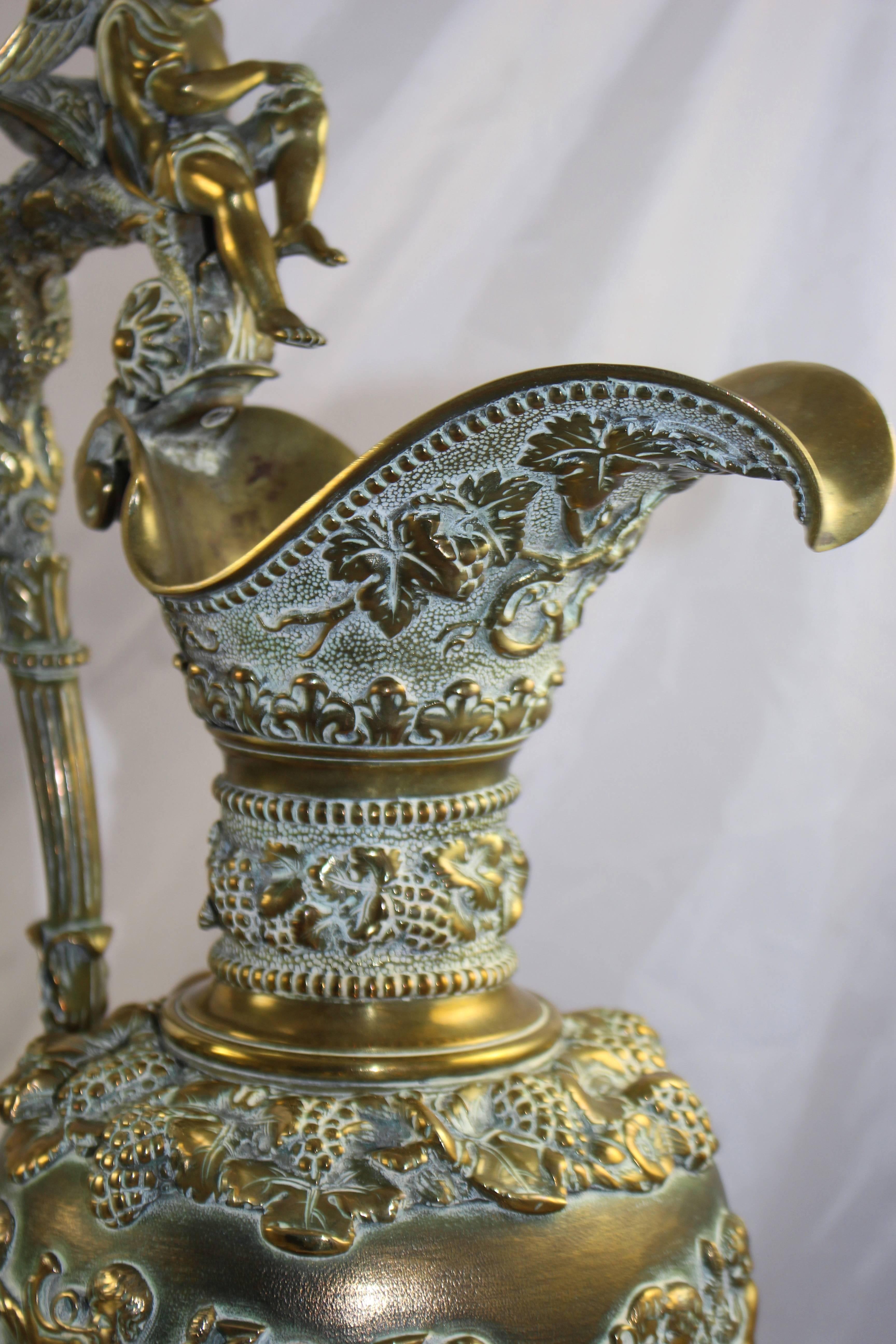 19th Century Pair of Antique Ormolu Brass Greco-Roman Style Ewers For Sale