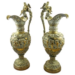 Pair of Antique Ormolu Brass Greco-Roman Style Ewers