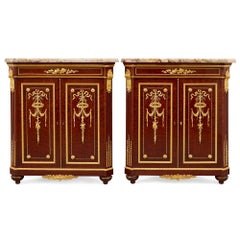 Pair of Antique Ormolu Mounted and Mahogany Corner Cabinets by Grohé Frères