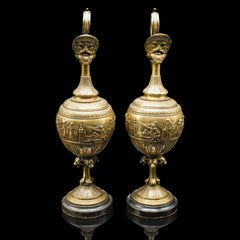 Paar antike Ornamental-Ewers, Italienisch, Bronze, Grand Tour, viktorianisch, um 1850, Grand Tour
