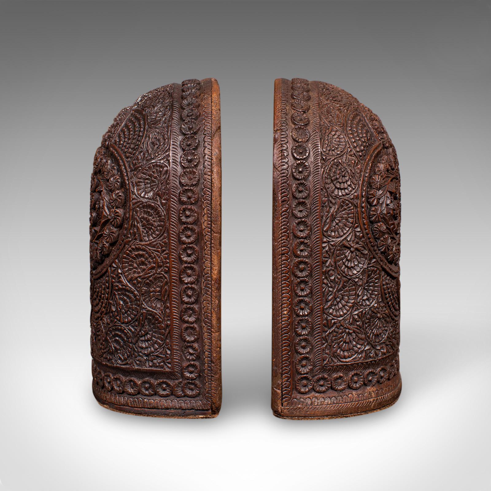 Pair of Antique Ornate Bookends, Anglo-Indian Beech, Book Rests, Victorian, 1900 For Sale 1