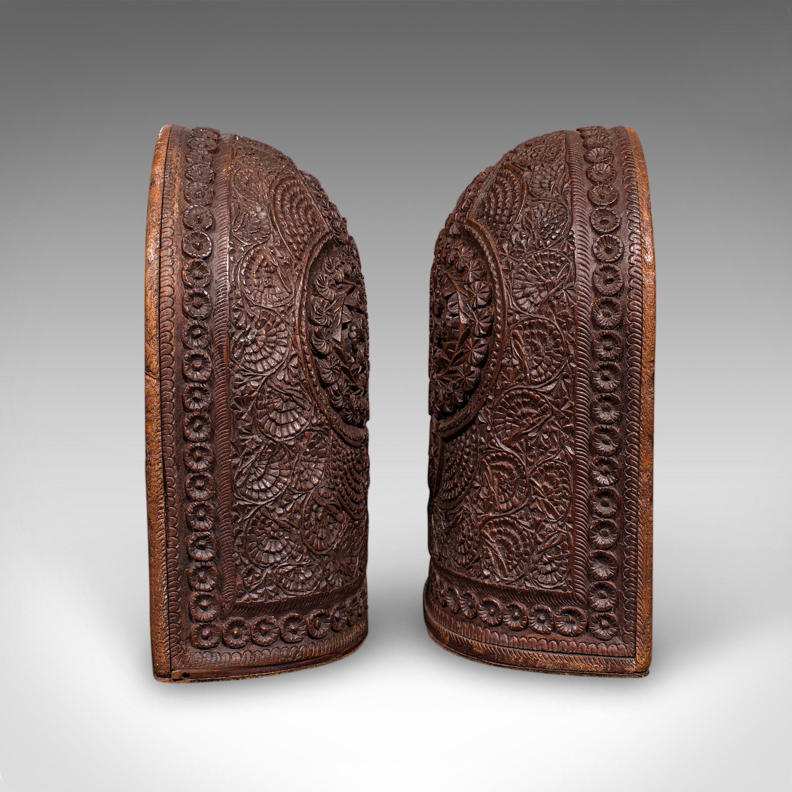 Pair of Antique Ornate Bookends, Anglo-Indian Beech, Book Rests, Victorian, 1900 For Sale 2