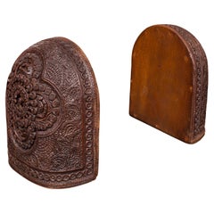 Pair of Antique Ornate Bookends, Anglo-Indian Beech, Book Rests, Victorian, 1900