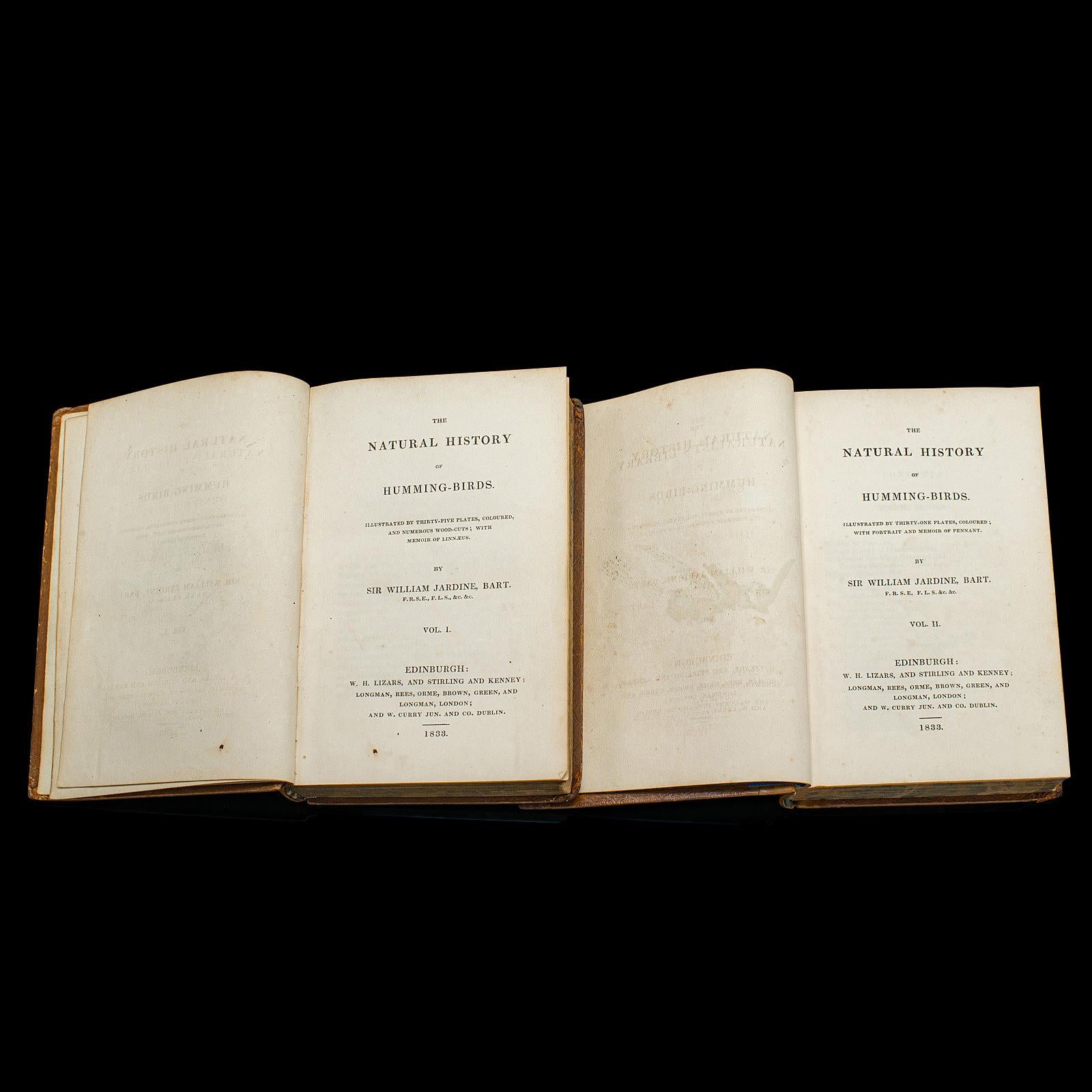 British Pair Of Antique Ornithology Books, English, 2 Vols, Hummingbirds, Circa 1830 For Sale