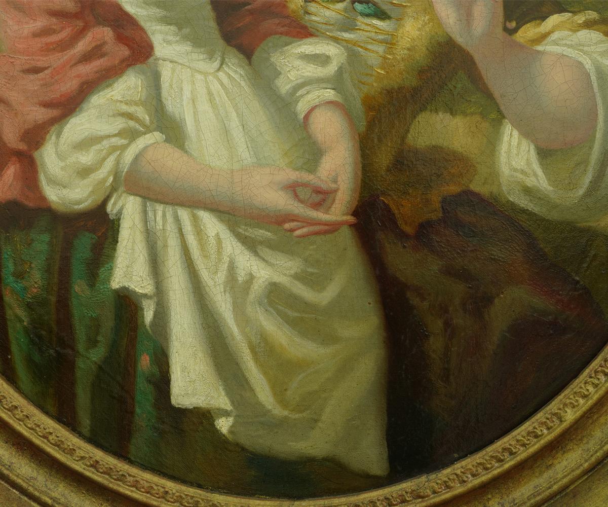 Paire de peintures à l'huile ovales anciennes dans leur cadre doré d'origine en vente 5