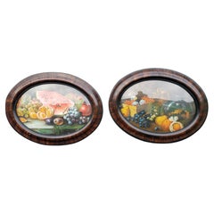 Pair of Antique Oval Tiger Wood Frames with Convex Bubble Glass,a Pair, C.1890s 