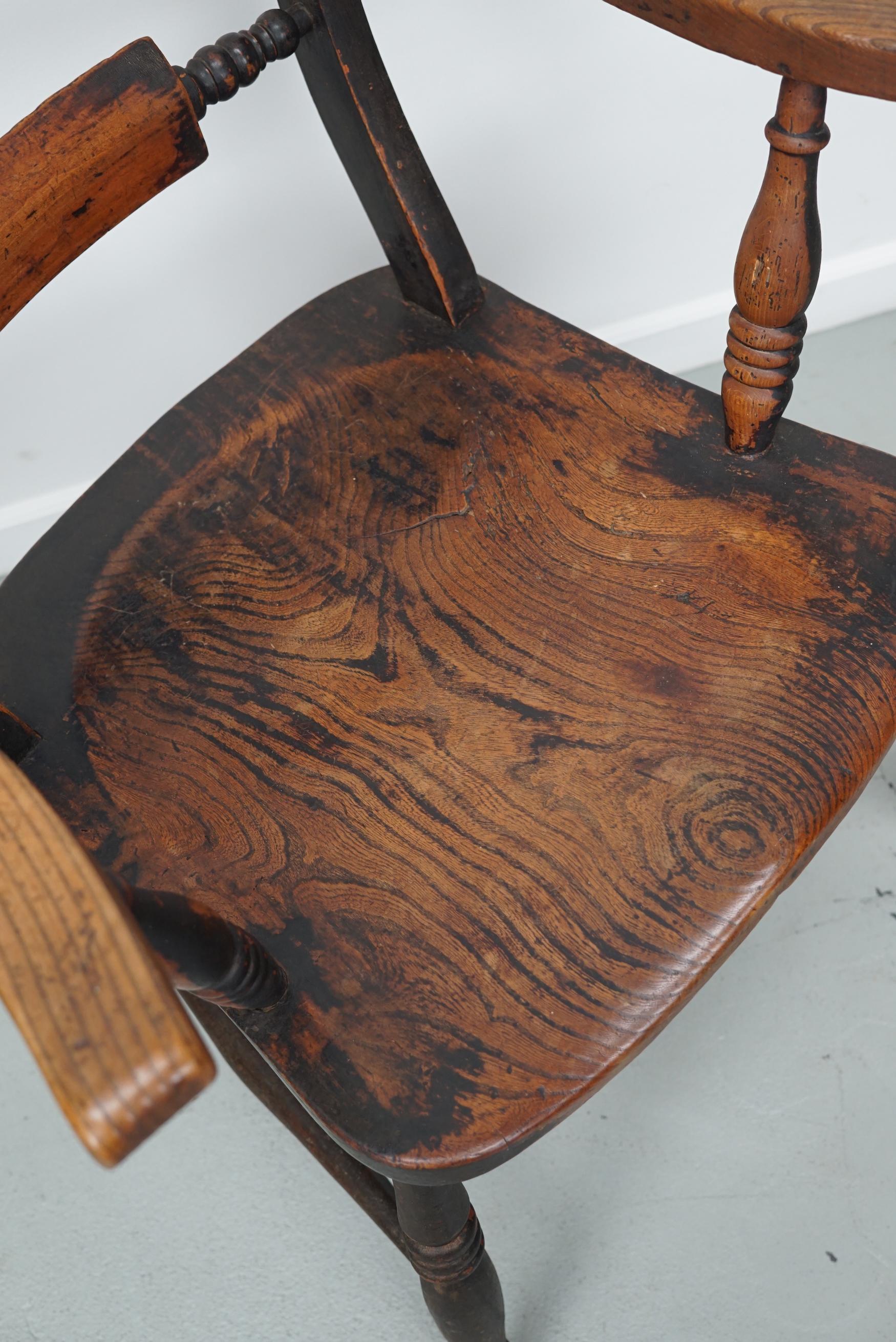 Pair of Antique Oxford Chairs, Windsor, Bar Back, Armchair, Elm, 19thc For Sale 6