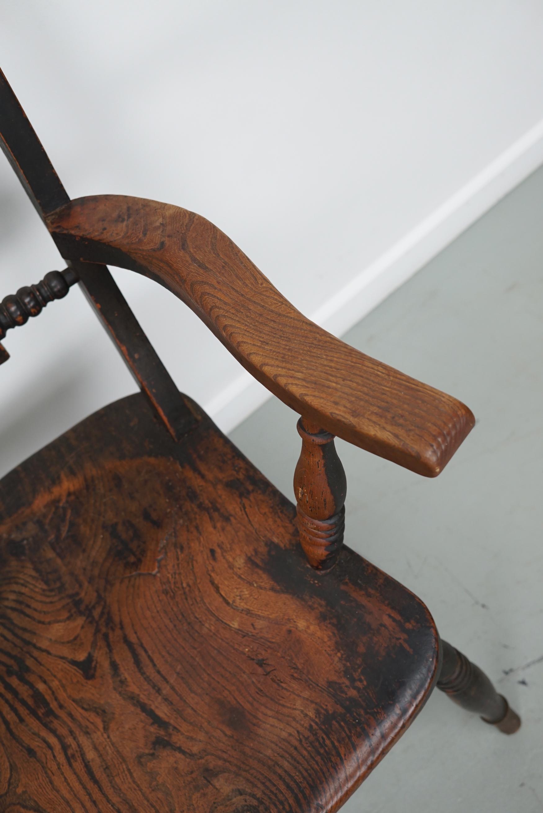British Pair of Antique Oxford Chairs, Windsor, Bar Back, Armchair, Elm, 19thc For Sale