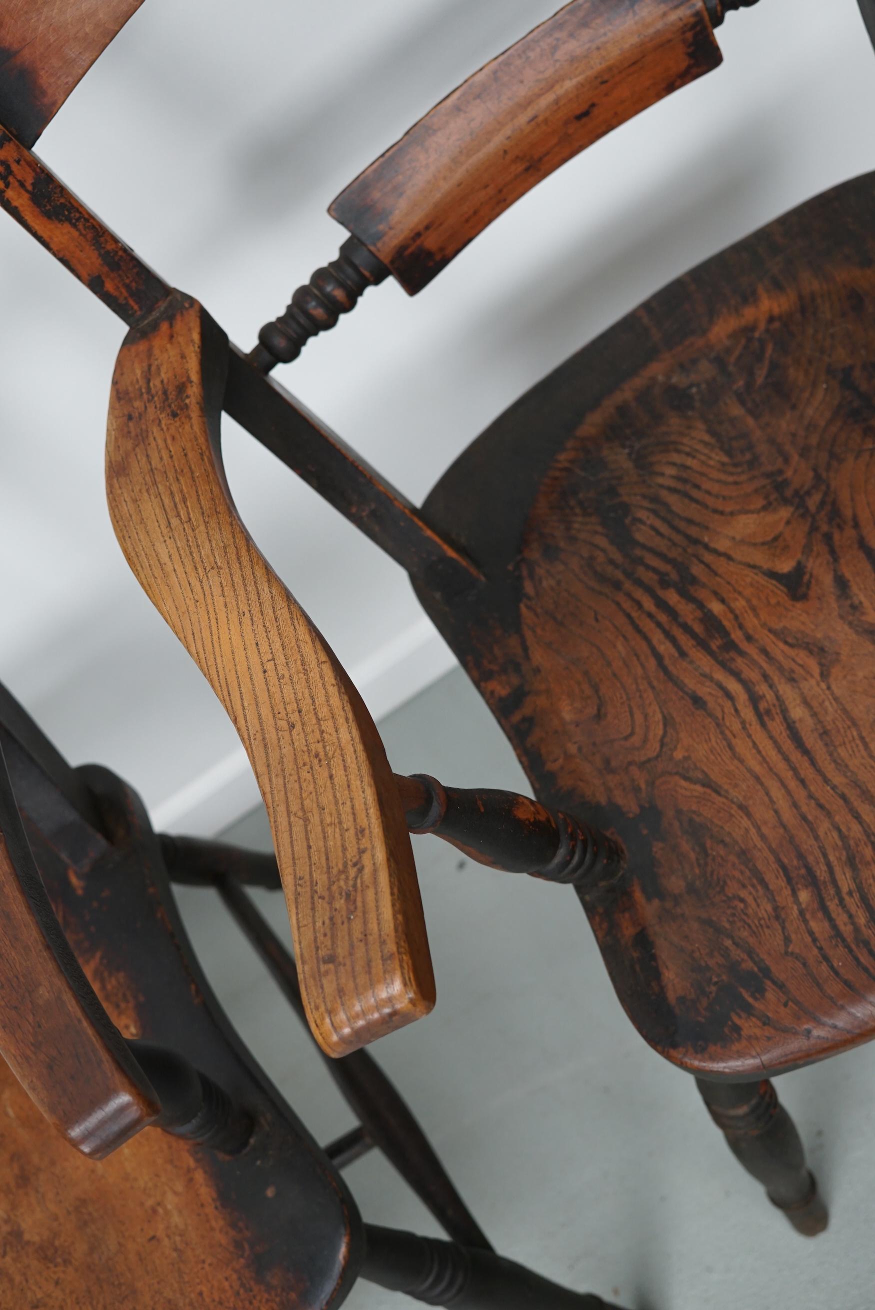 Pair of Antique Oxford Chairs, Windsor, Bar Back, Armchair, Elm, 19thc In Good Condition For Sale In Nijmegen, NL