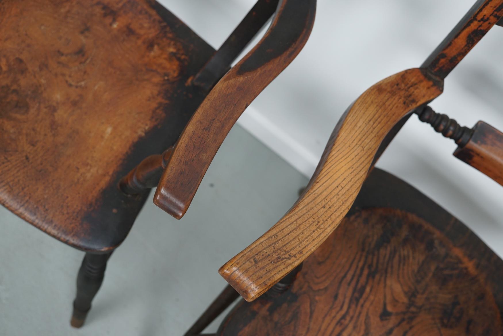 Pair of Antique Oxford Chairs, Windsor, Bar Back, Armchair, Elm, 19thc For Sale 3