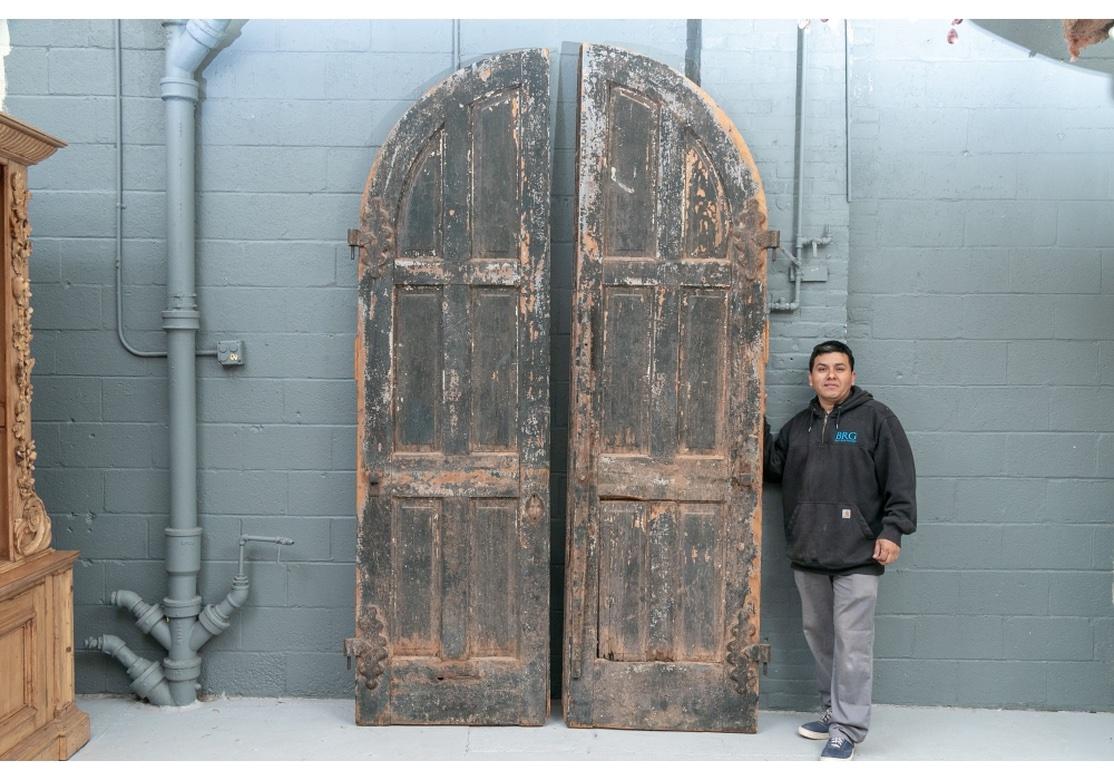 Rustic Pair of Massive Antique Arch Form Doors For Sale