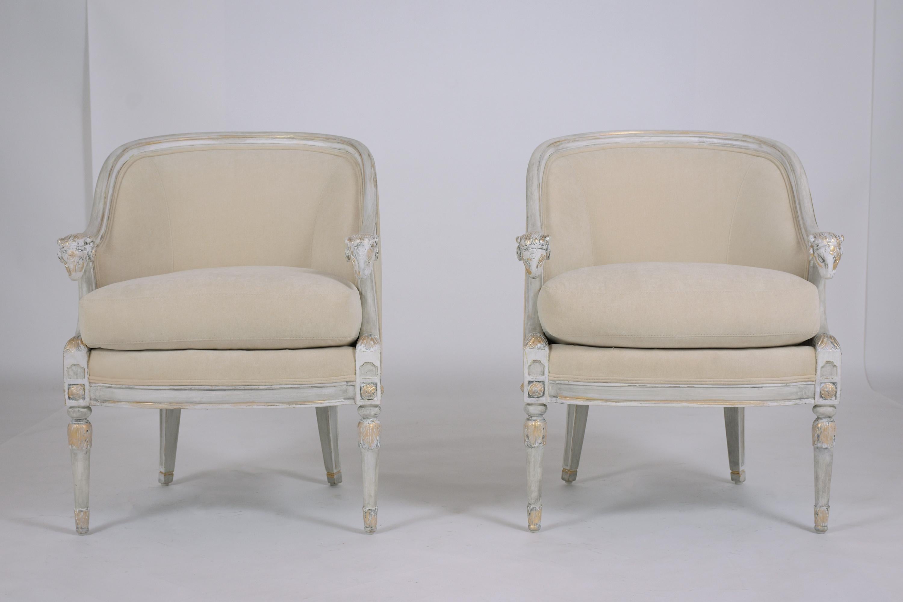 French Pair of Antique Painted Armchairs