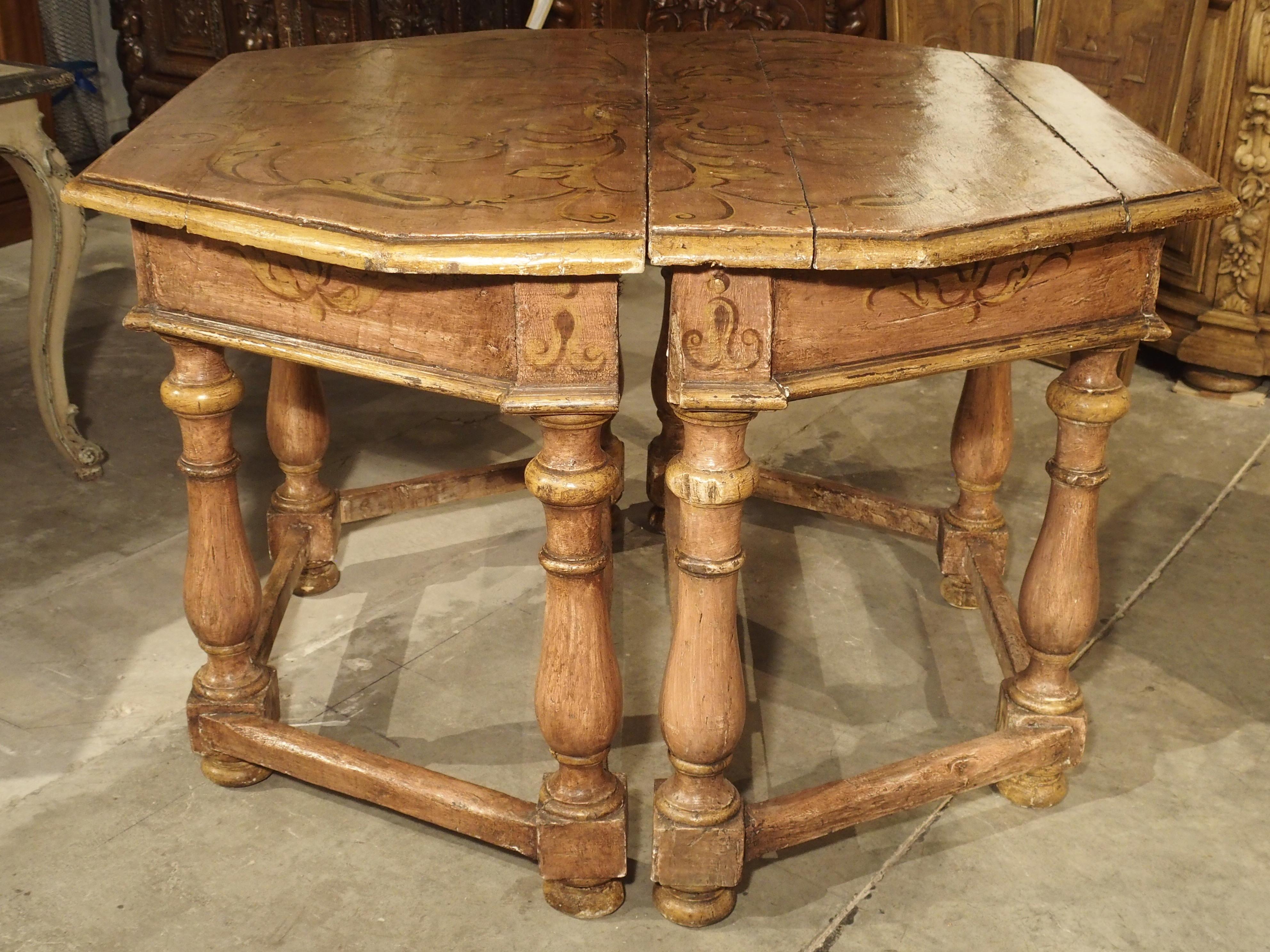 Hand-Painted Pair of Antique Painted Console Tables from Northern Italy, circa 1800 For Sale