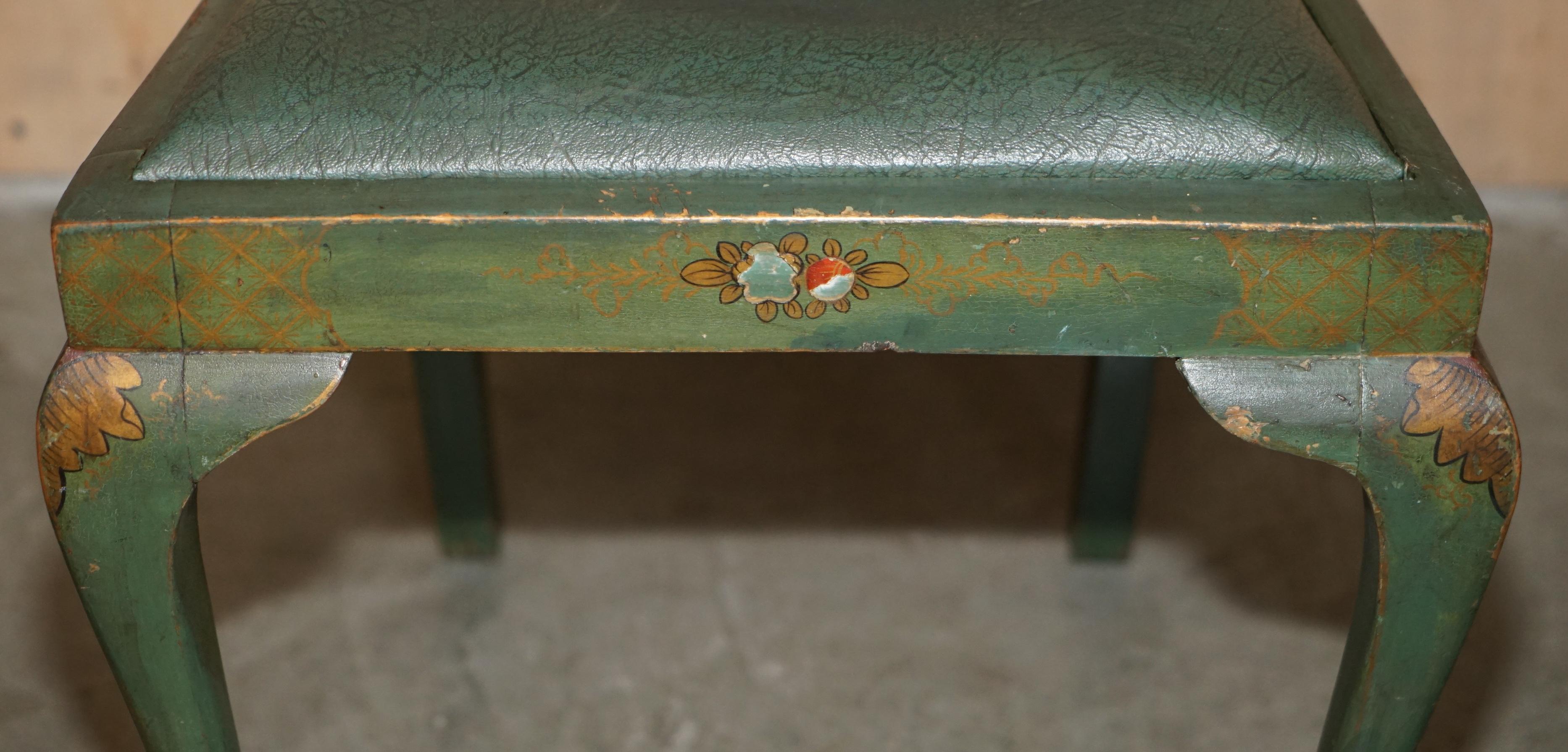 PAIR OF ANTIQUE PAINTED FINISH CHINESE EXPORT CHINOISERIE GREEN SIDE CHAIRs For Sale 5