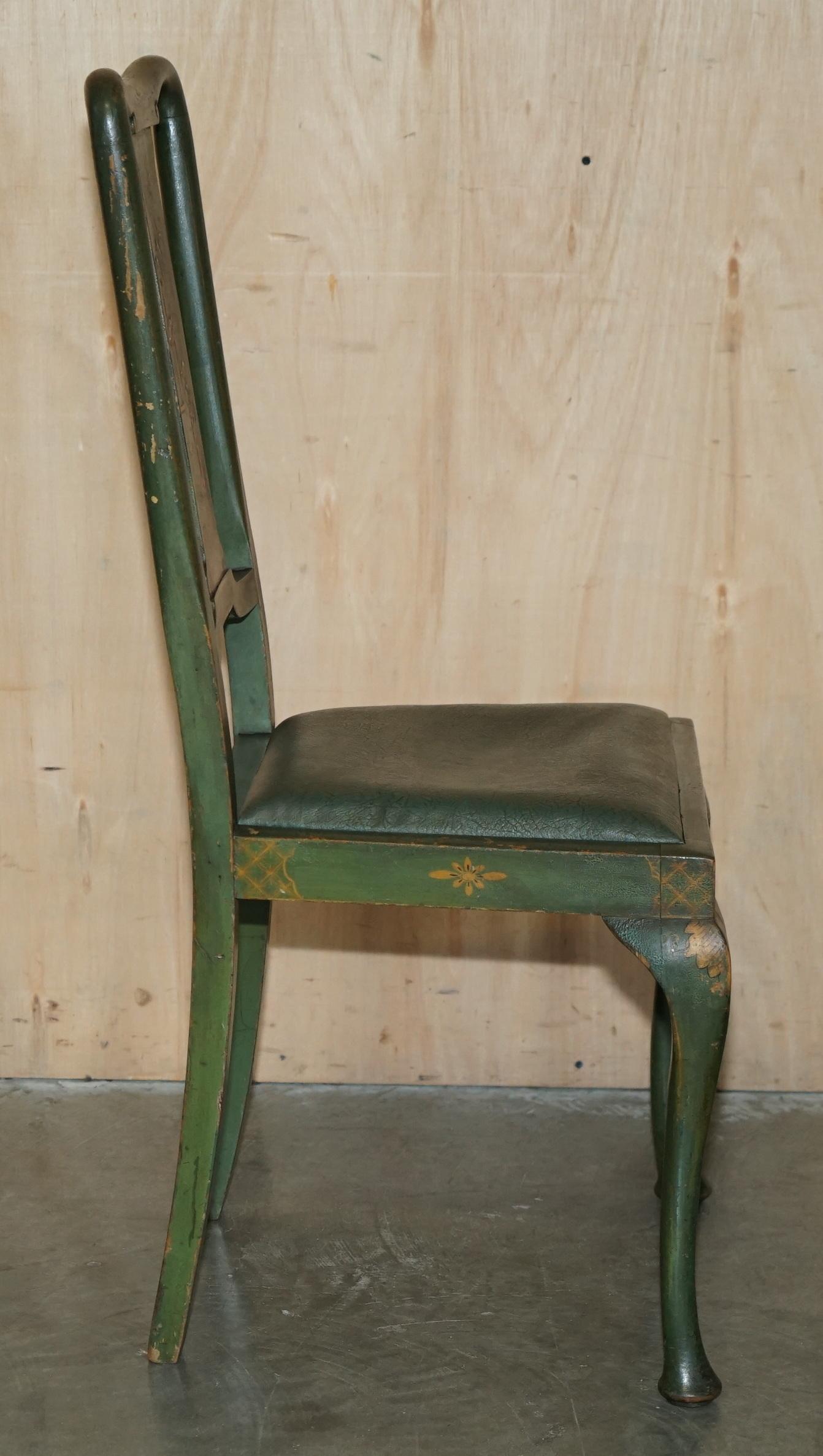 PAIR OF ANTIQUE PAINTED FINISH CHINESE EXPORT CHINOISERIE GREEN SIDE CHAIRs For Sale 6