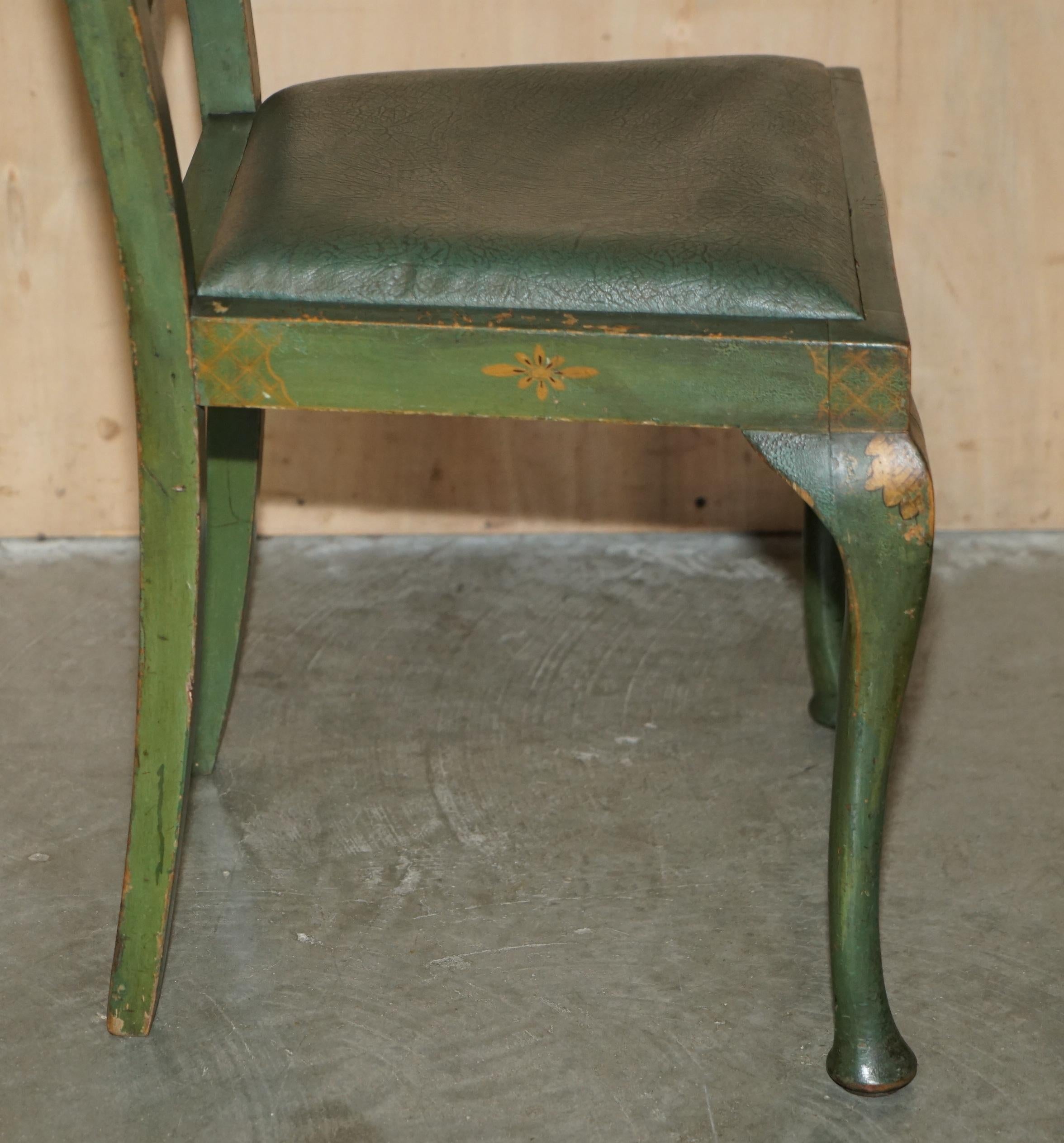 PAIR OF ANTIQUE PAINTED FINISH CHINESE EXPORT CHINOISERIE GREEN SIDE CHAIRs For Sale 7