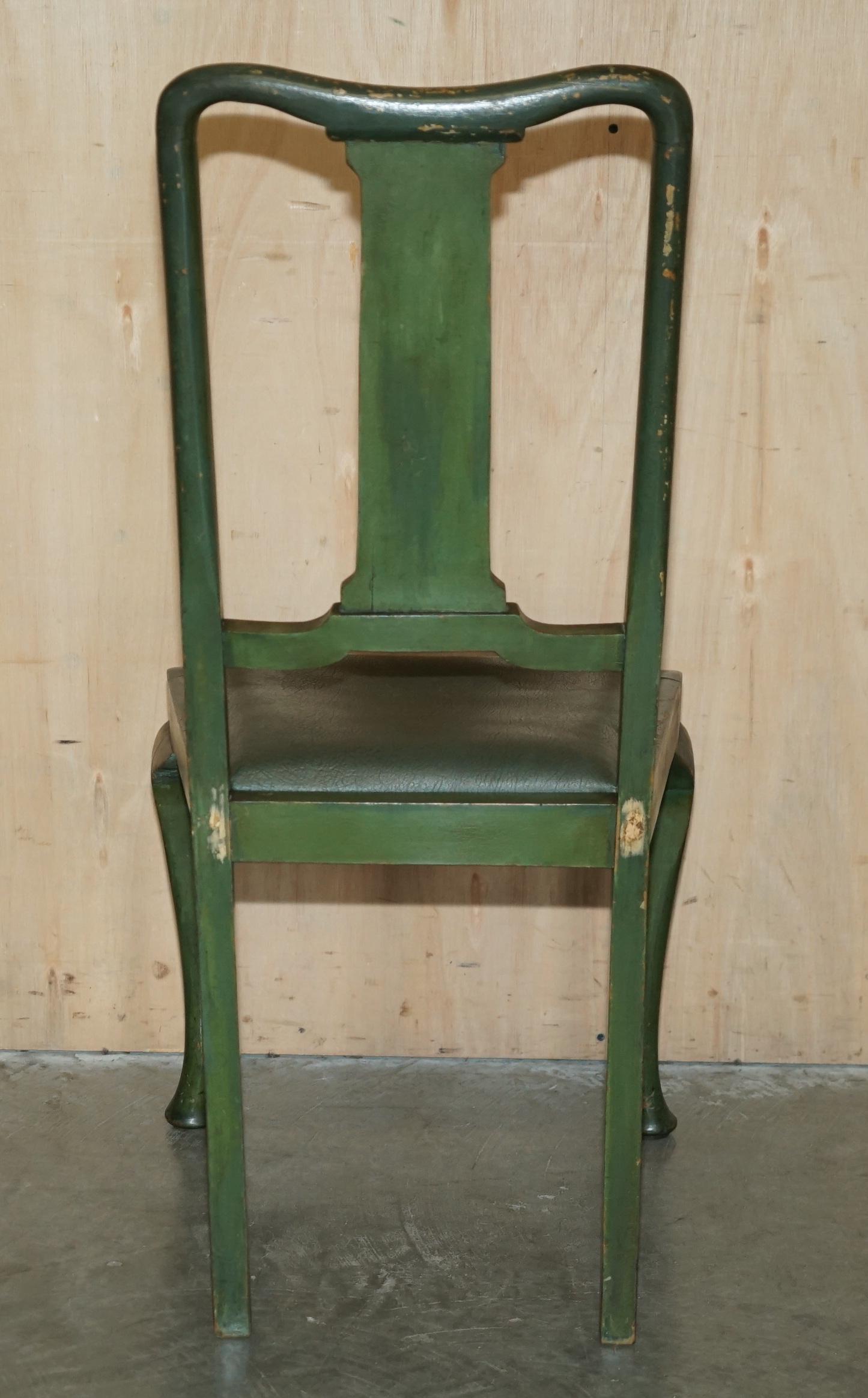 PAIR OF ANTIQUE PAINTED FINISH CHINESE EXPORT CHINOISERIE GREEN SIDE CHAIRs For Sale 8