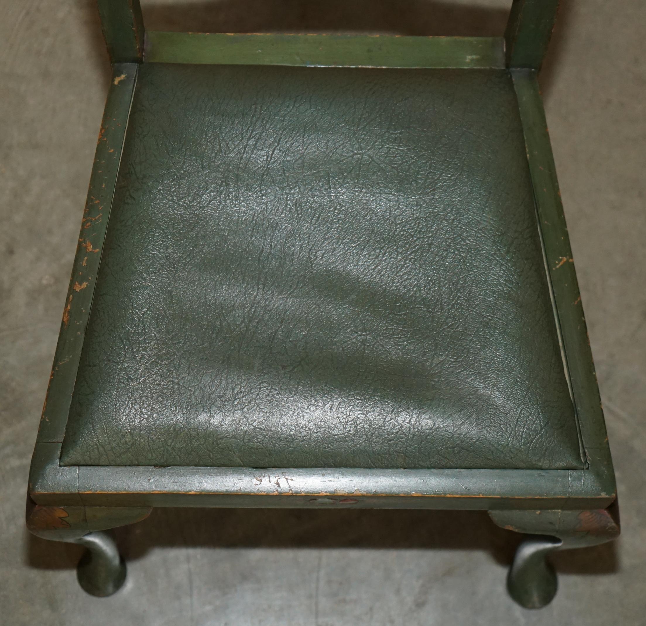 Wood PAIR OF ANTIQUE PAINTED FINISH CHINESE EXPORT CHINOISERIE GREEN SIDE CHAIRs For Sale