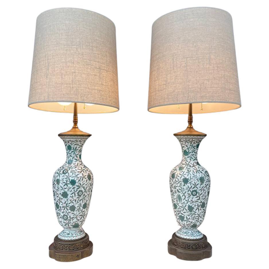 Pair of Antique Painted French Porcelain Lamps For Sale