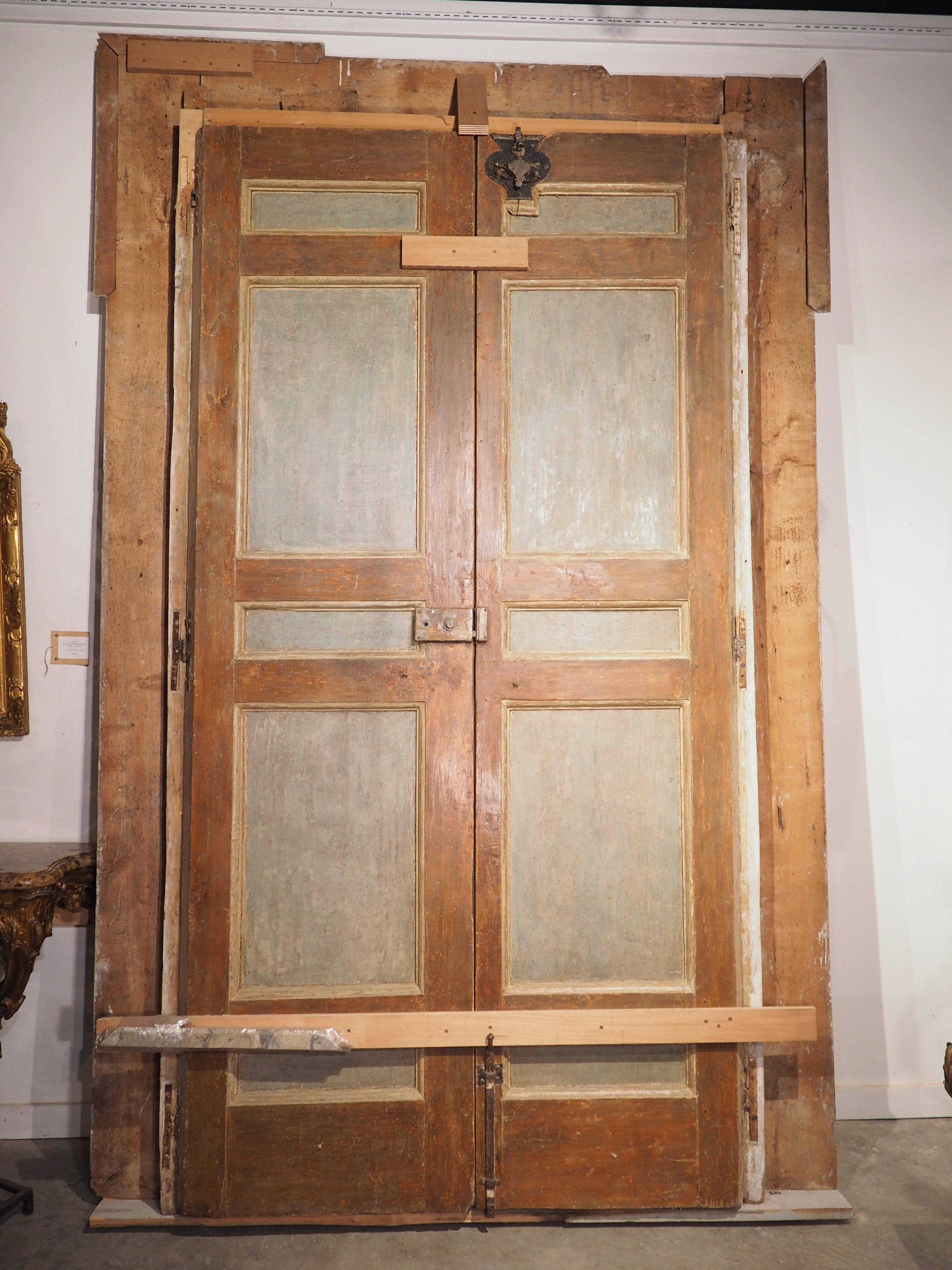 Pair of Antique Painted Italian Doors with Frame, Circa 1780 7