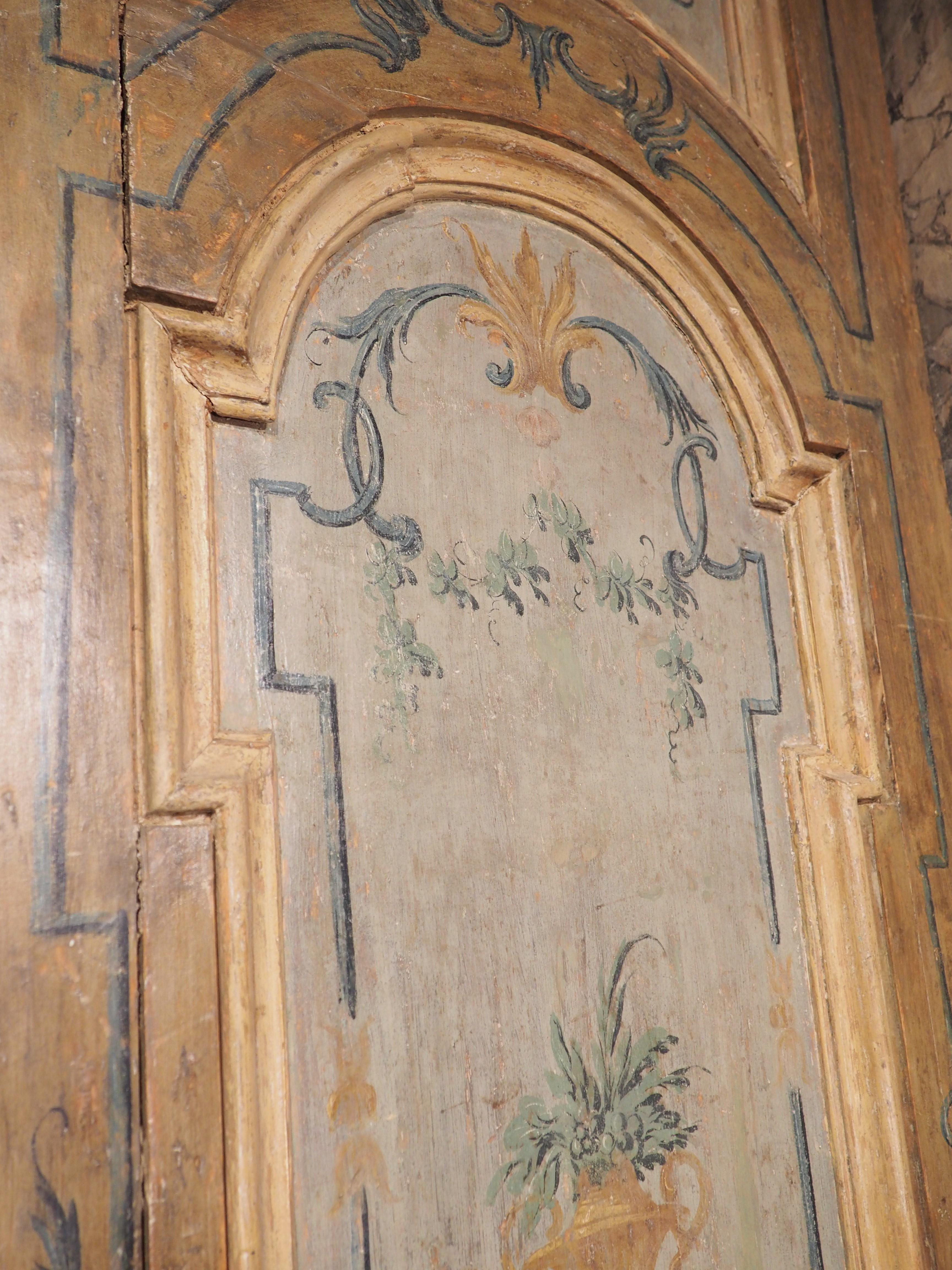 Hand-Painted Pair of Antique Painted Italian Doors with Frame, Circa 1780