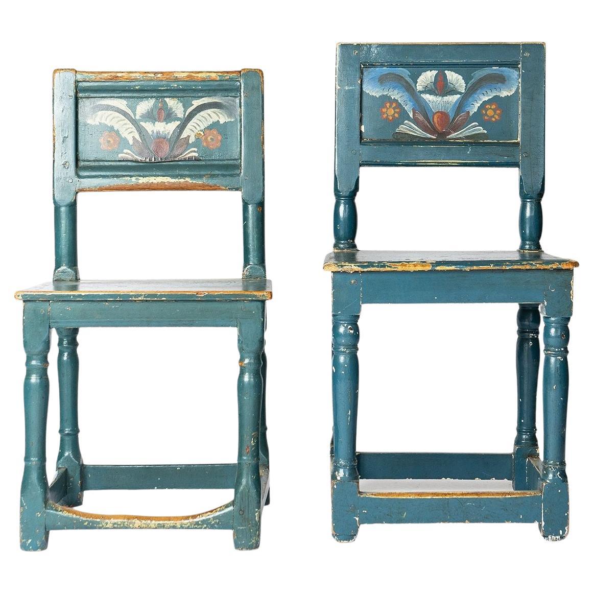 Pair of Antique Painted Swedish Folk Art Chairs, 19th Century