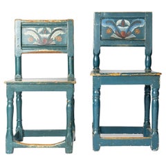 Pair of Antique Painted Swedish Folk Art Chairs, 19th Century