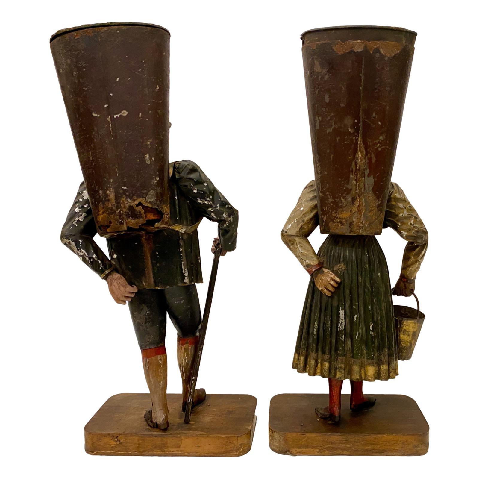 Pair of Antique Painted Tole Figures In Good Condition For Sale In New York, NY