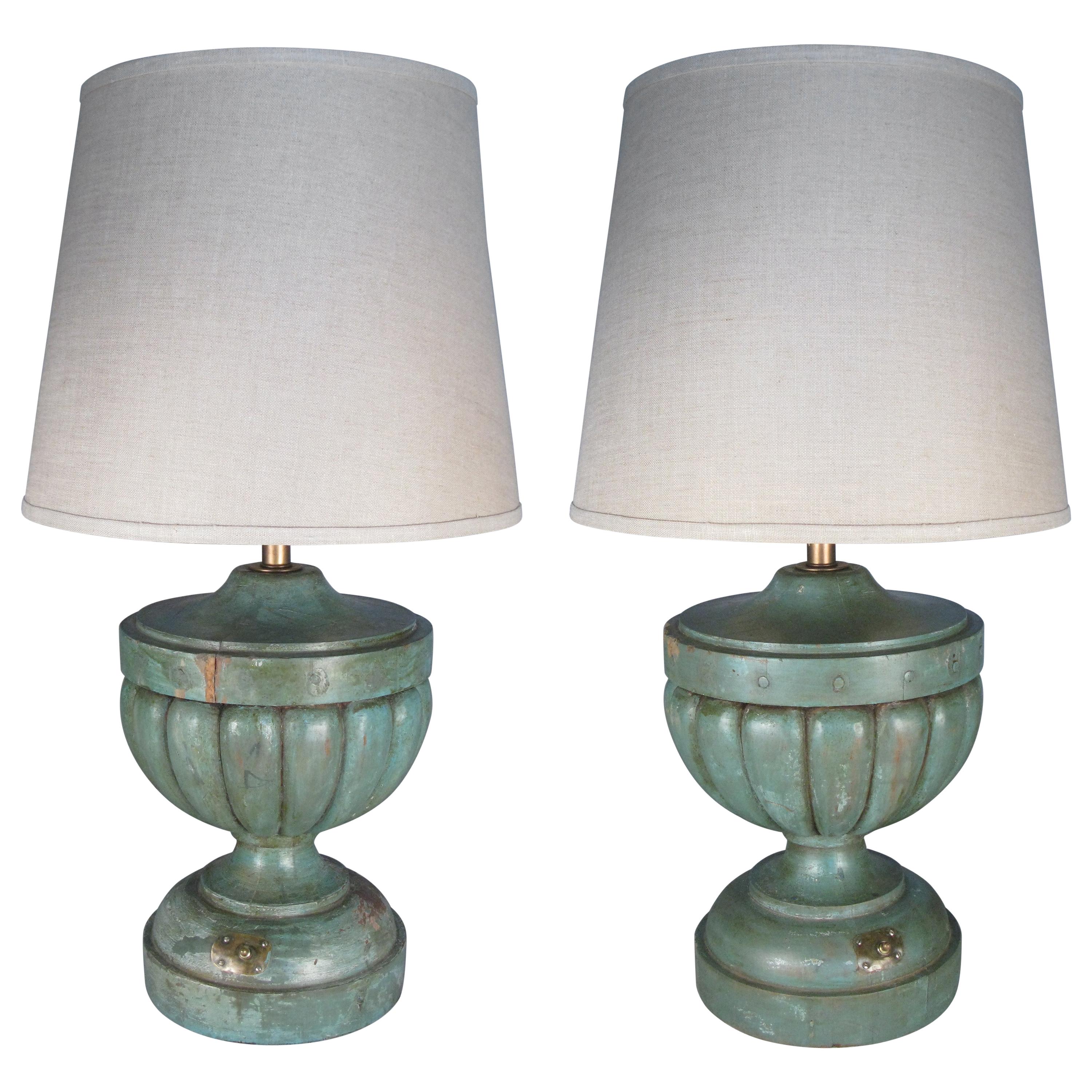 Pair of Antique Painted Wood Table Lamps