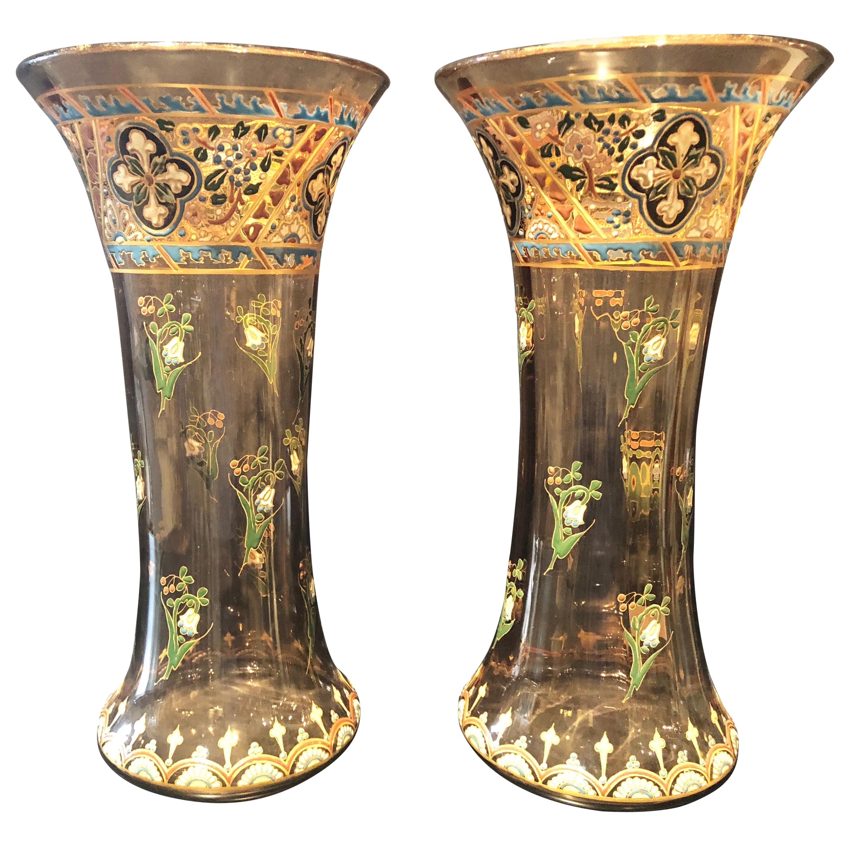 Pair of Antique Palatial French Jeweled Vases or Urns Emile Galle Style 