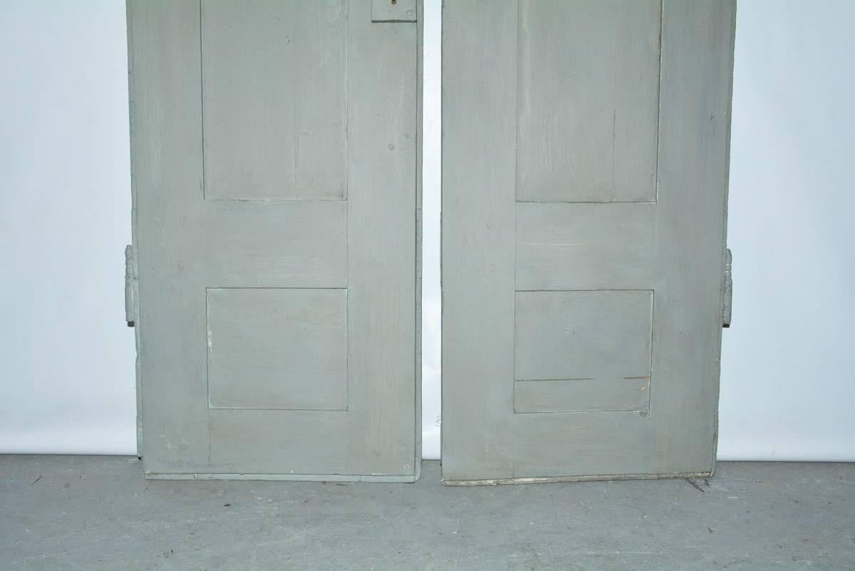 Wood Pair of Antique Panelled Painted Doors