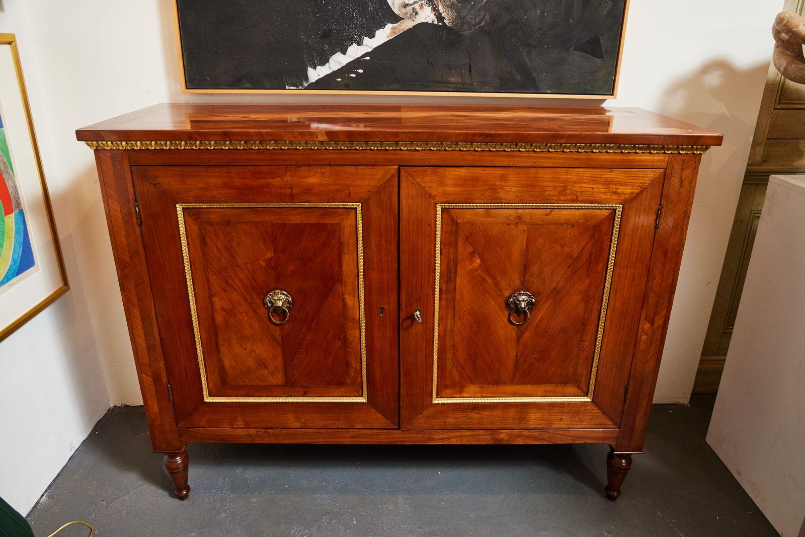 Wood Pair of Antique, Parcel Gilt, Veneered Cabinets