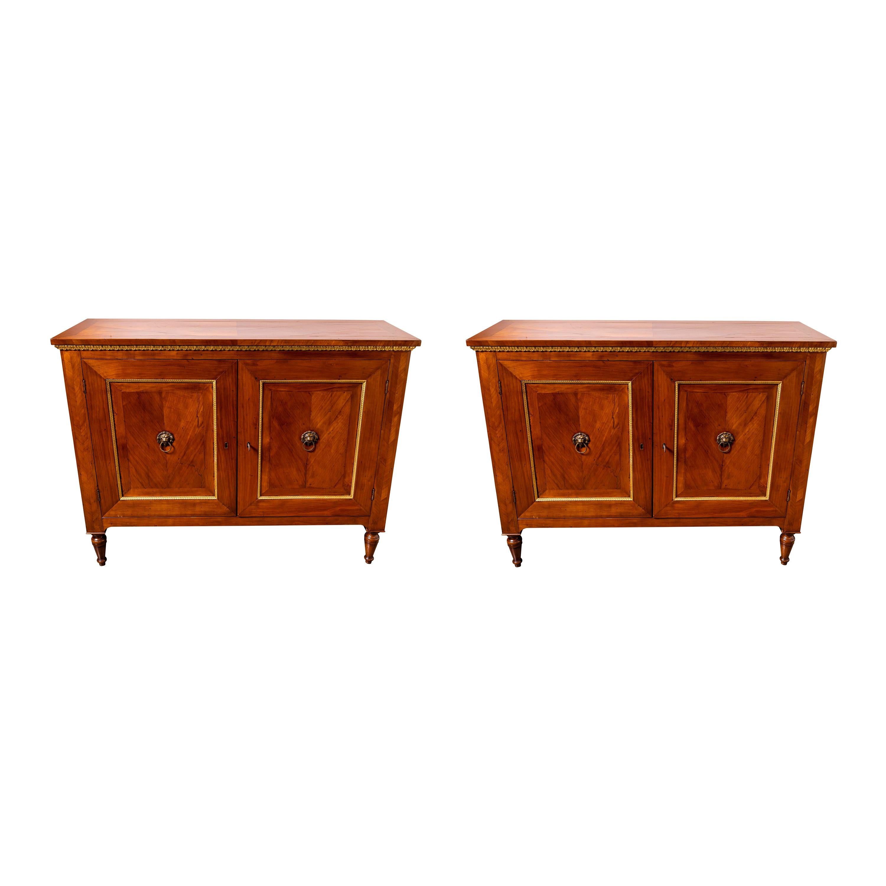 Pair of Antique, Parcel Gilt, Veneered Cabinets