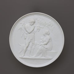 Pair of Antique Parian Ware Classical Bisque Porcelain Plaques C1880