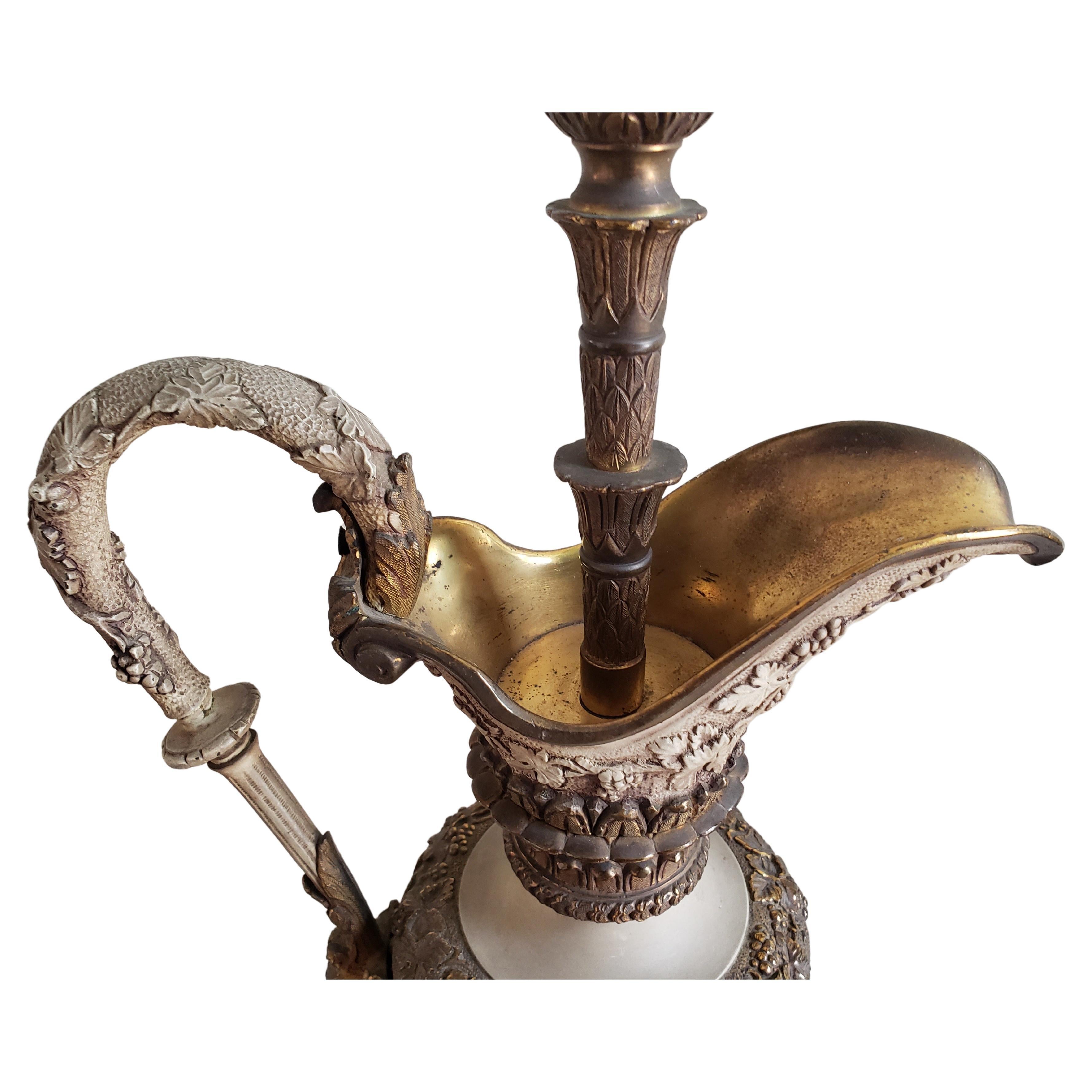 Victorian Pair of Antique Partial Gilt Bronze Ewer Table Lamps For Sale
