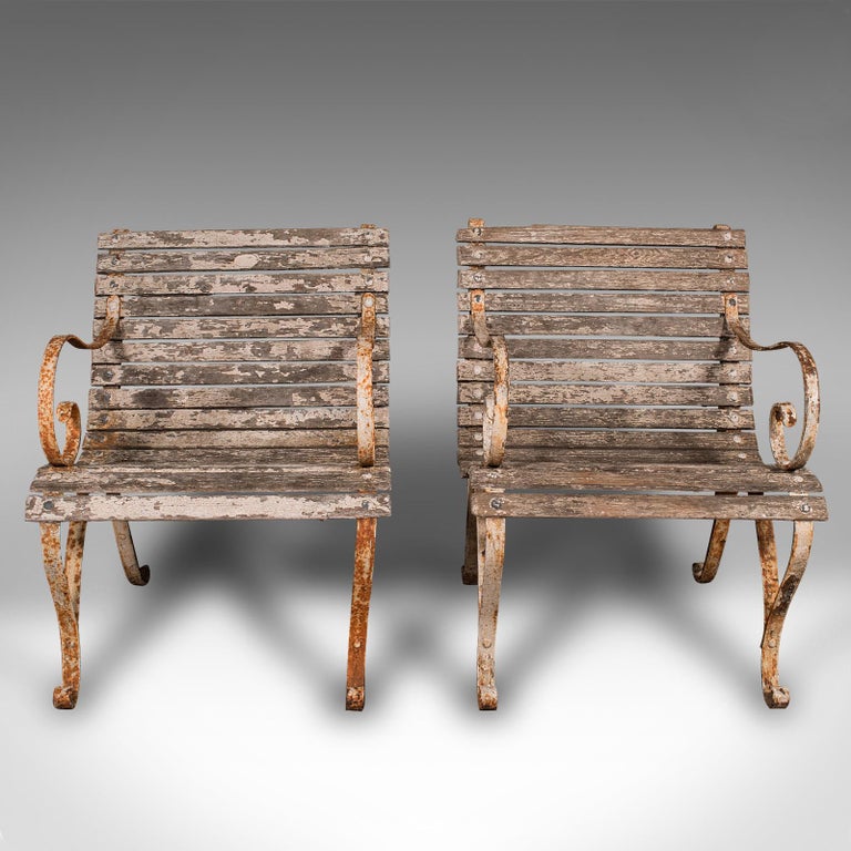 Pair of Antique Patio Chairs, English, Teak, Iron, Garden, Veranda ...