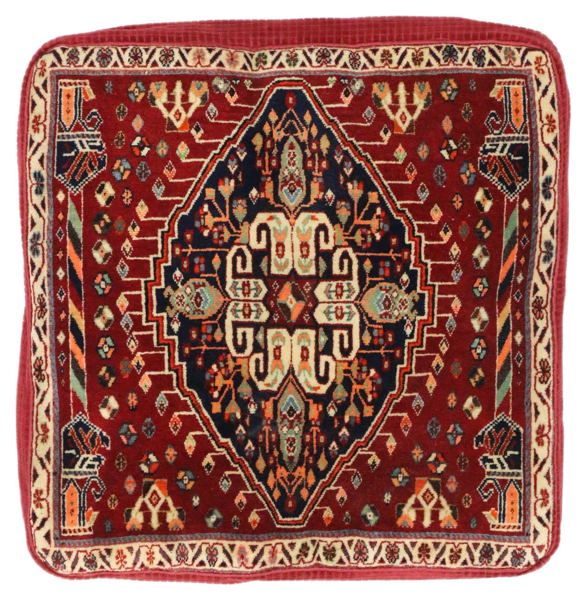 Hand-Knotted Pair of Antique Persian Floor Cushions Poshti Pillows For Sale